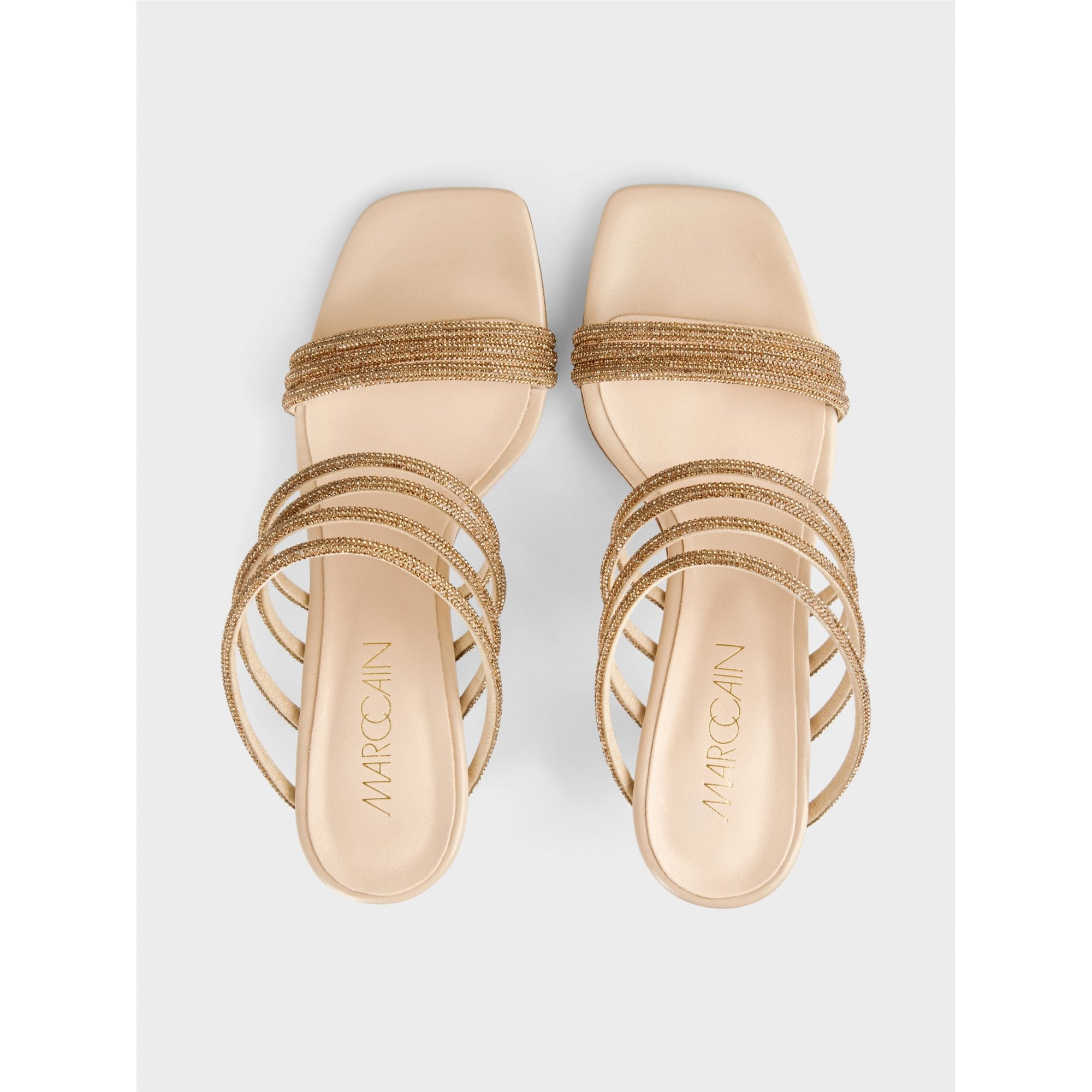 Marc Cain Diamante Strappy Mid Heel Sandal Gold