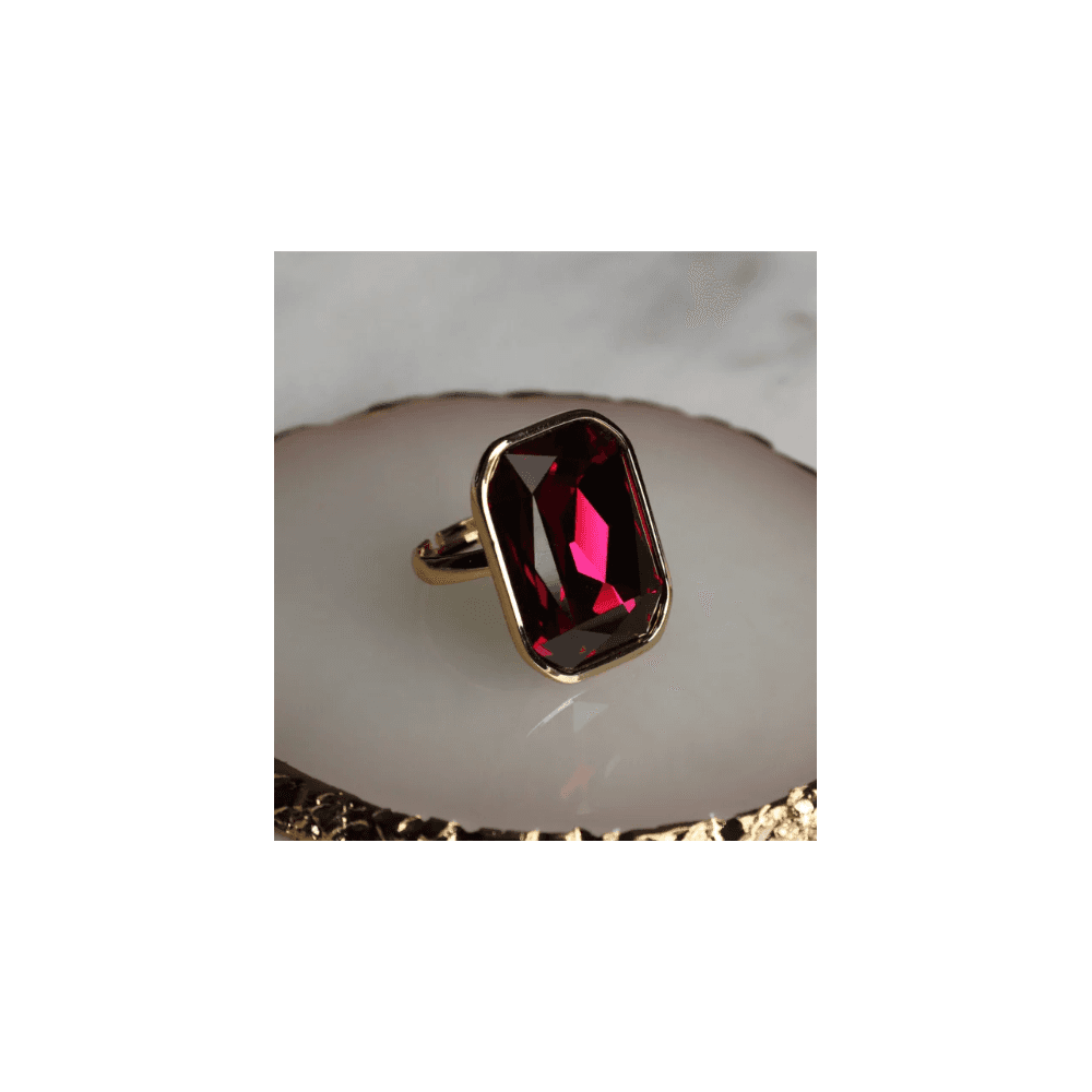 Zelly Large Emerald Cut Adjustable Ring Dark Pink/gold