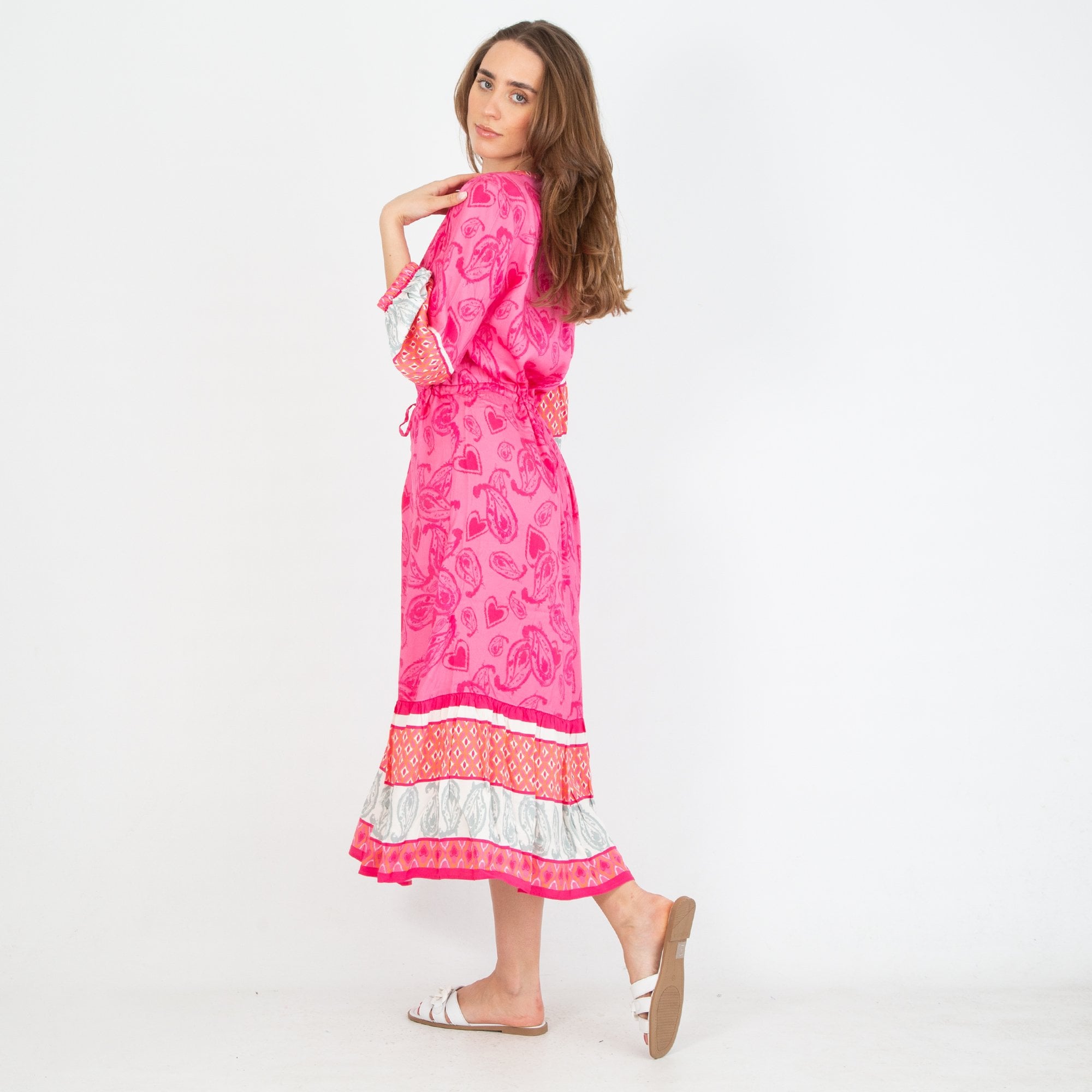 Eve In Paradise Judith Paisley Heart Print Drawstring Waist Dress Pink