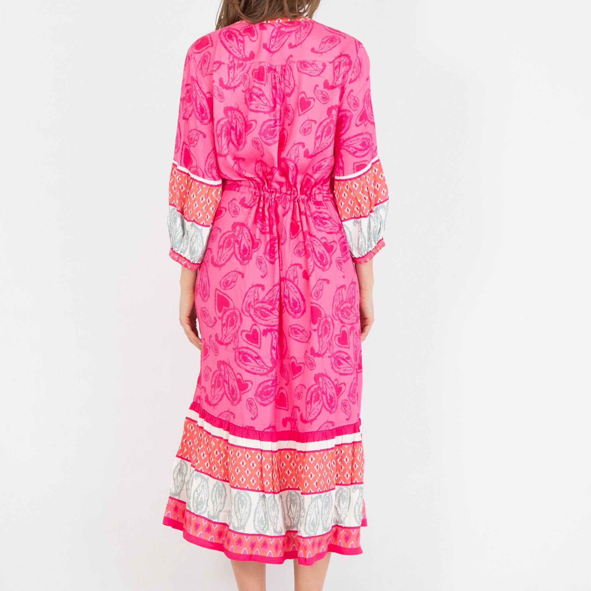 Eve In Paradise Judith Paisley Heart Print Drawstring Waist Dress Pink