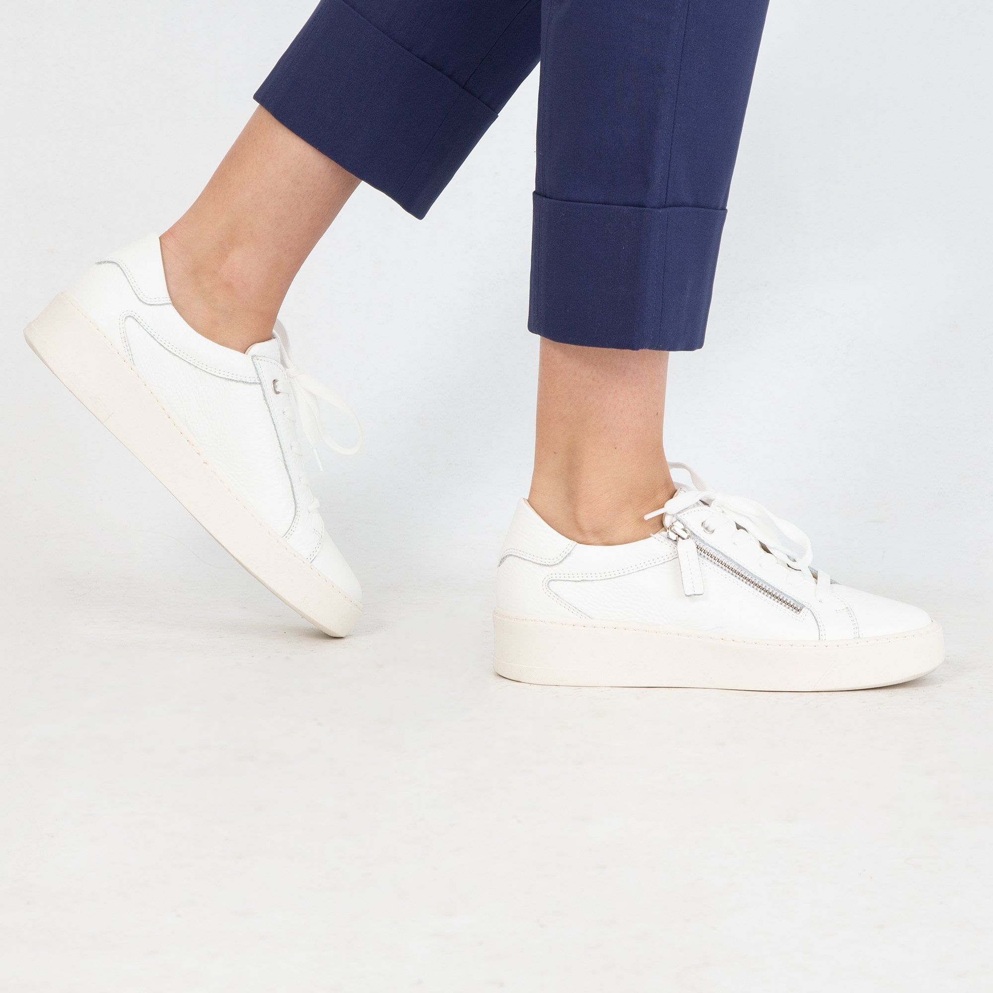 Dl Sport Grained Leather Flatform Trainer With Zip White