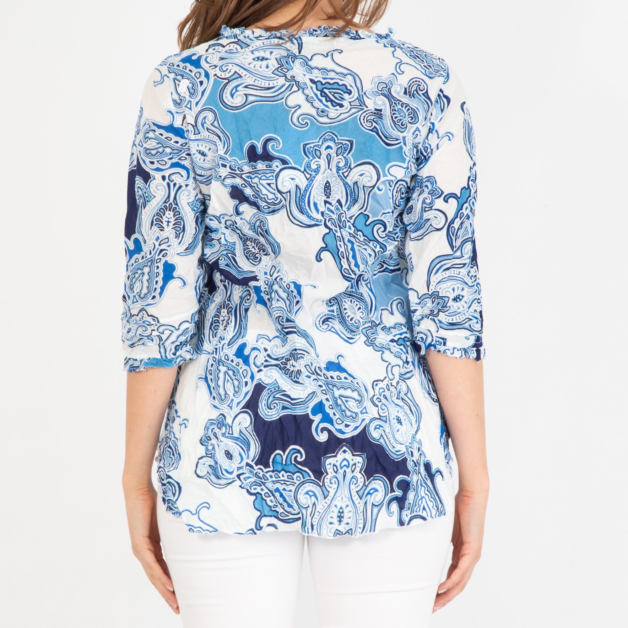 One Season Poppy Paisley Print Pleat Front V Neck Top Rhodes