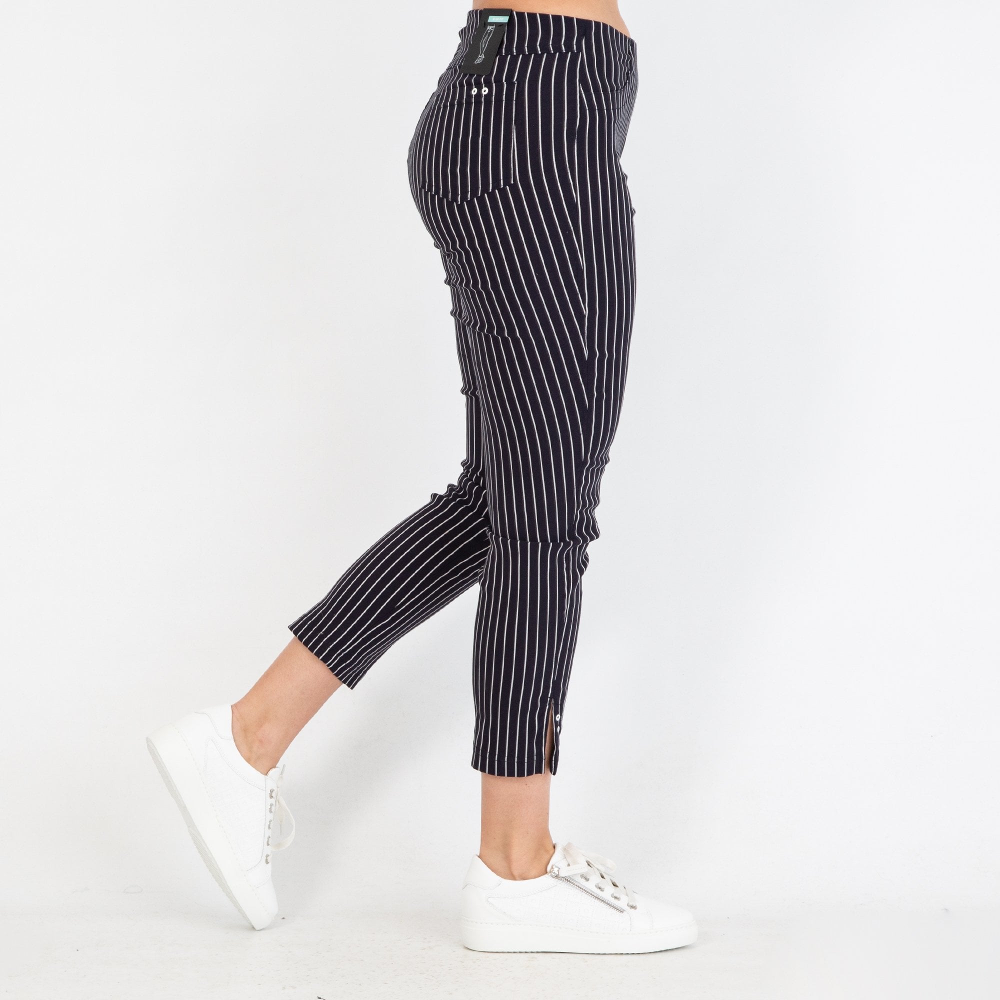 Robell Bella 09 Slim Fit Pinstripe Pull On Trouser Navy/white 69