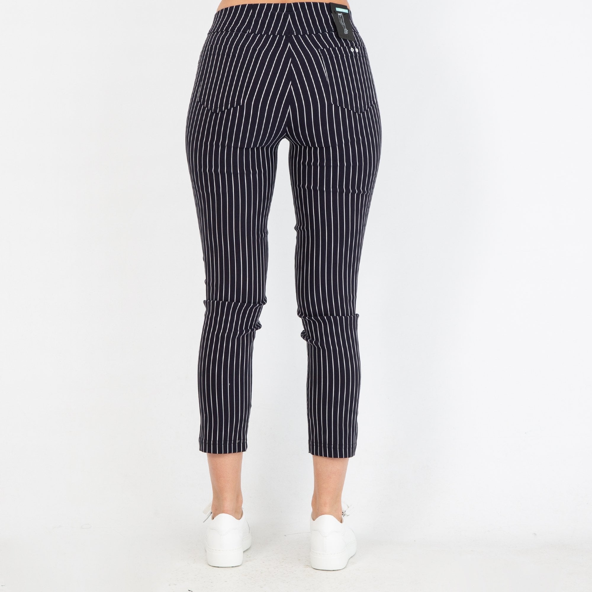 Robell Bella 09 Slim Fit Pinstripe Pull On Trouser Navy/white 69