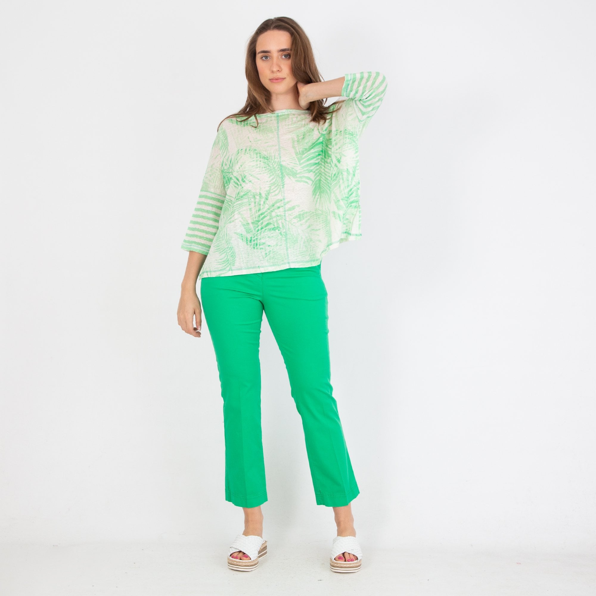Marc Cain Rethink Together Cotton Kick Flare Jean Bright Green