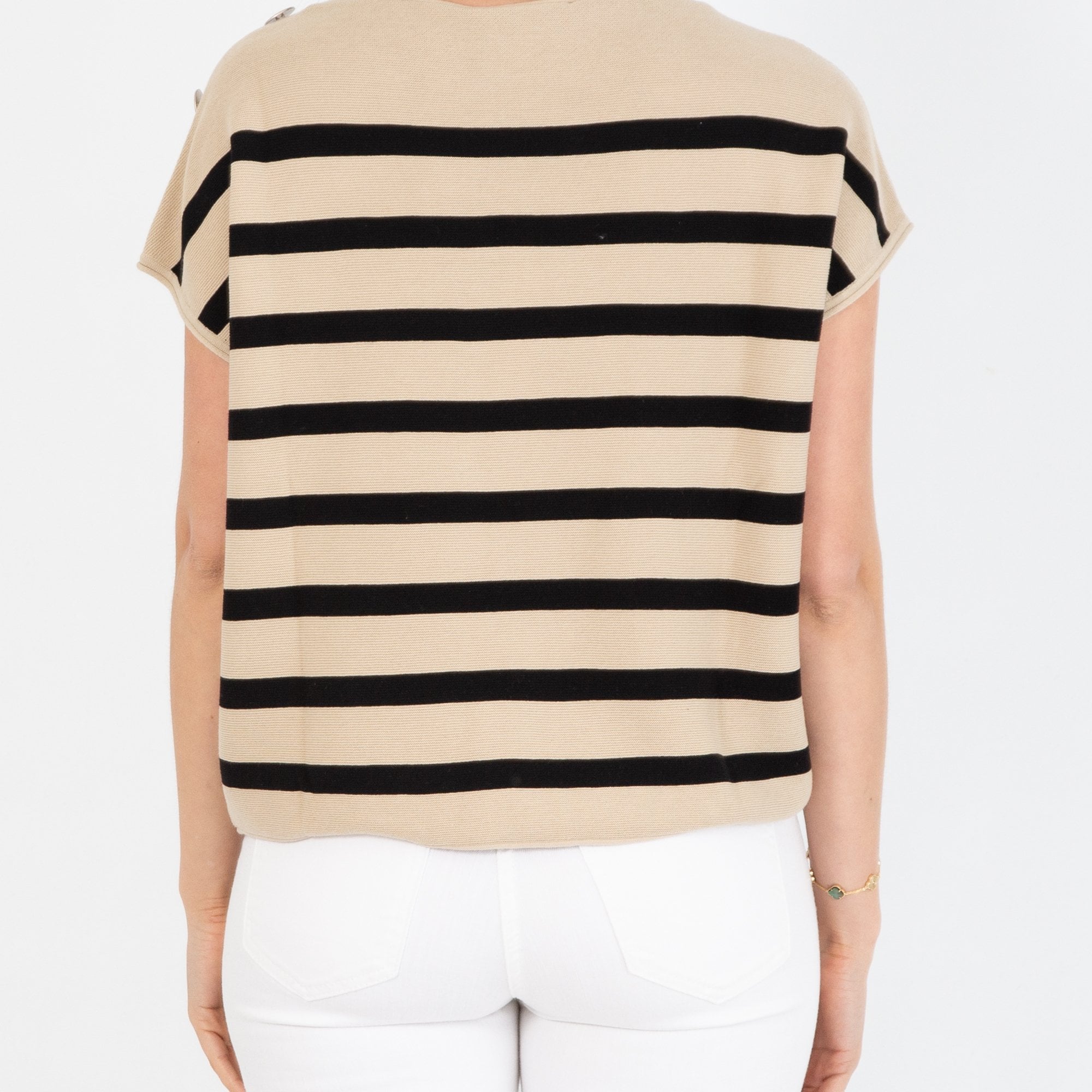 Luisa Cerano Stripe Knit Jumper With Shoulder Buttons Beige/black