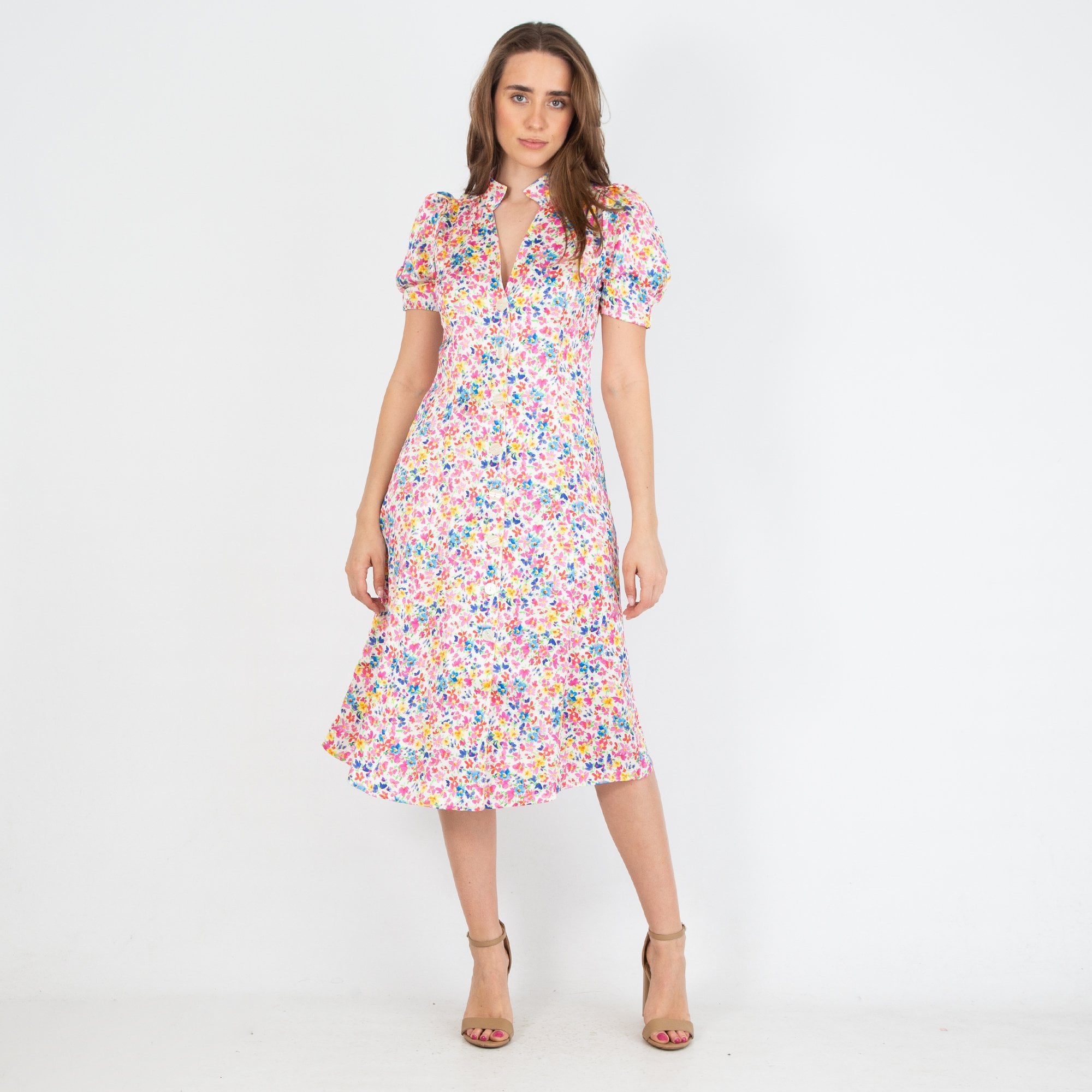 Sirens Cora Mandarin V Collar Ditsy Floral Midi Dress Cream Multi –  SisterOnlinestore