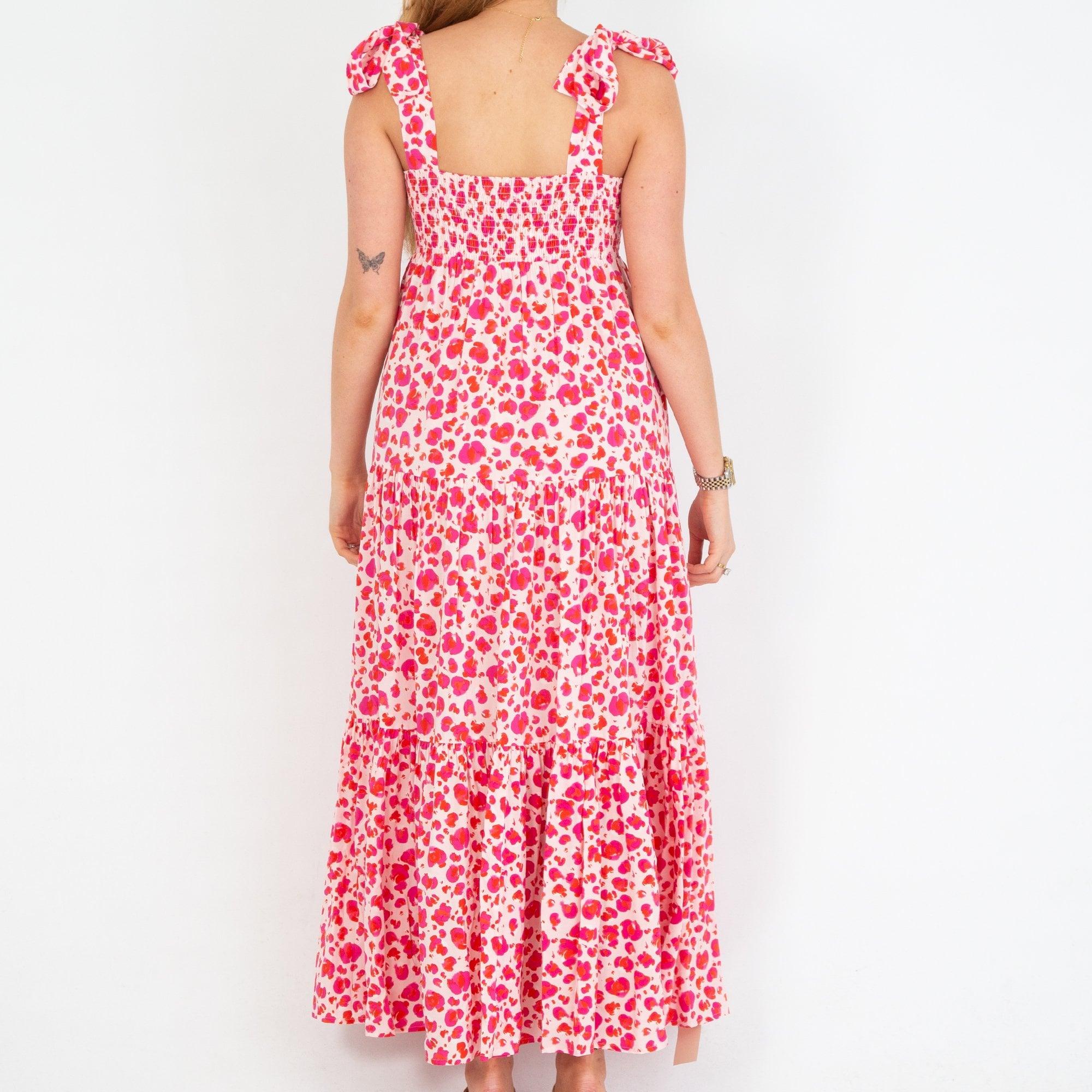 Aspiga Tabitha A Leopard Print Tie Shoulder Tiered Maxi Dress Cheetah Pink/cream