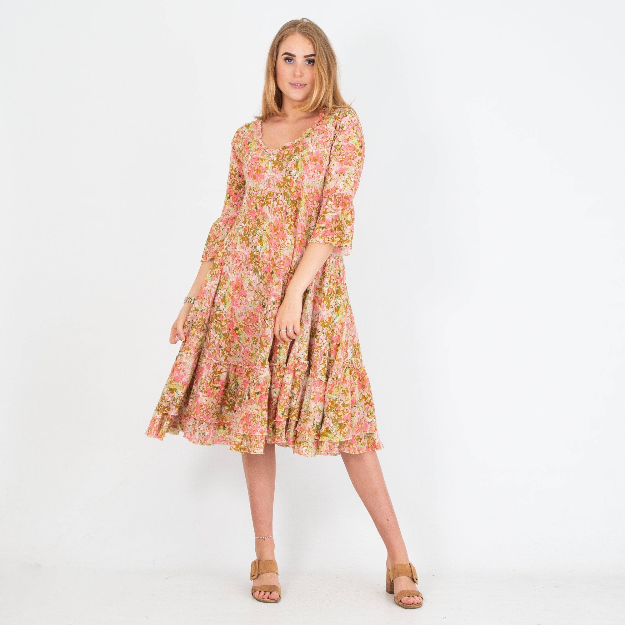 One Season Valentina Blossom Print Beach Dress Tuscany Coral