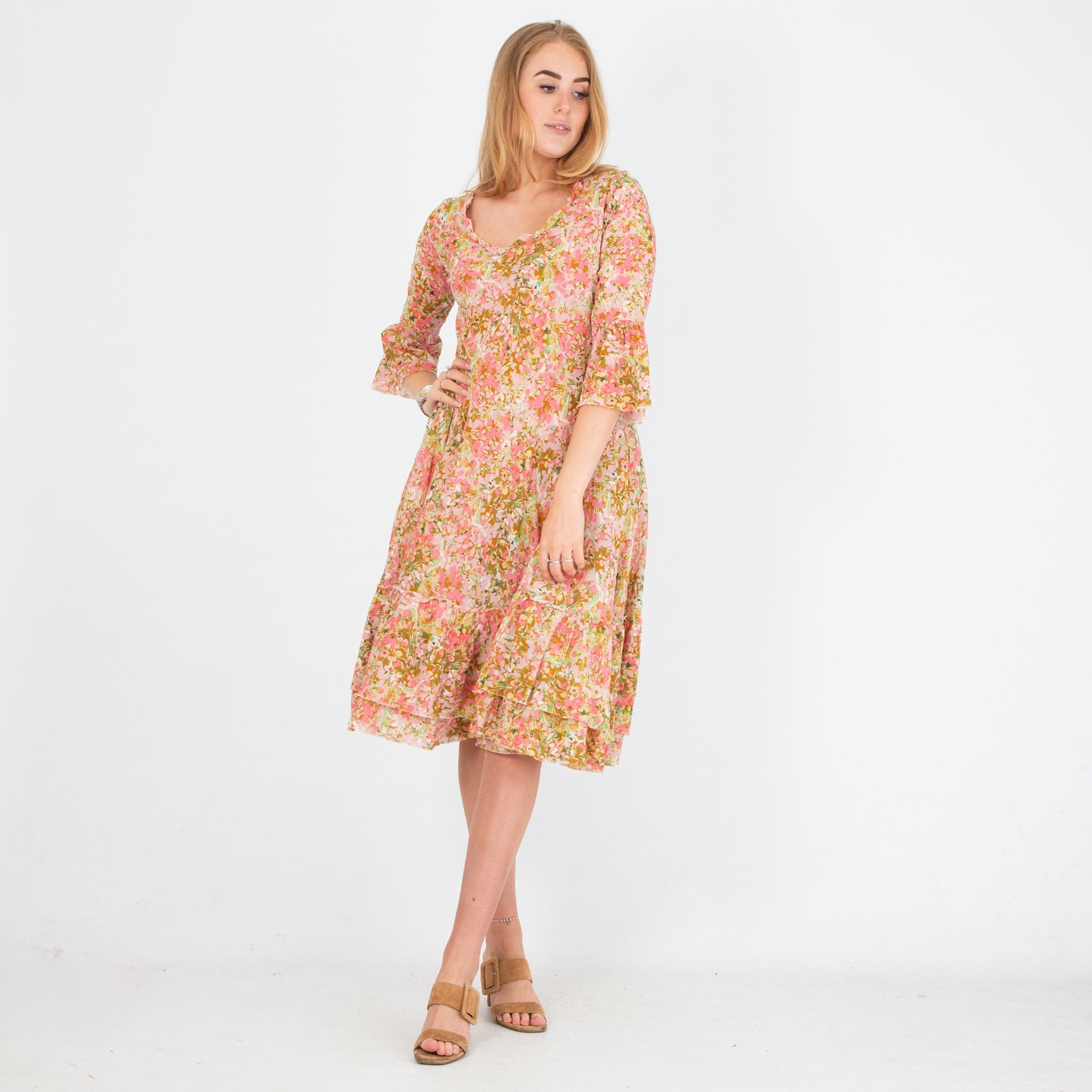 One Season Valentina Blossom Print Beach Dress Tuscany Coral