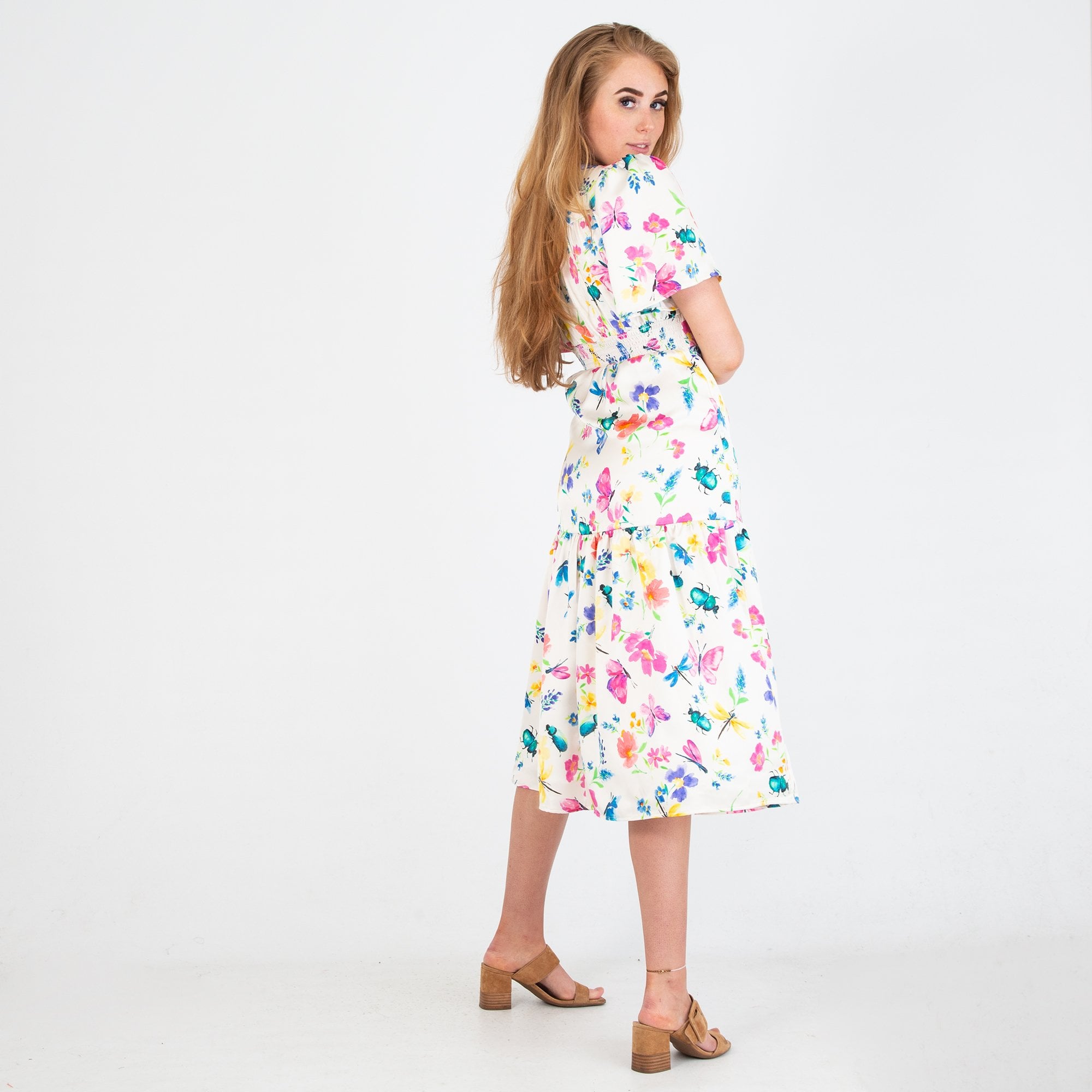 Sirens Imelda Empire Seam Floral Print Tiered Dress Cream Multi