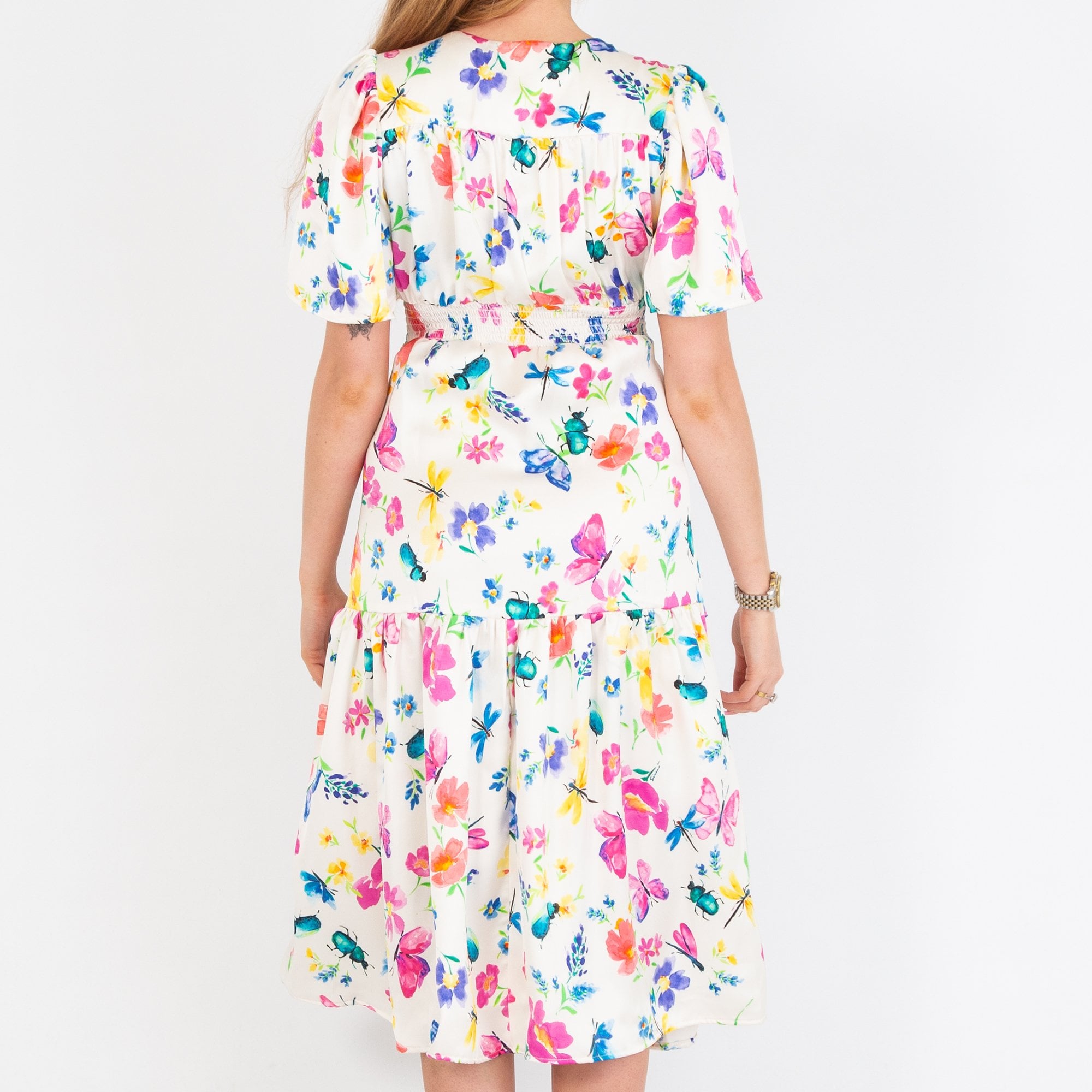 Sirens Imelda Empire Seam Floral Print Tiered Dress Cream Multi