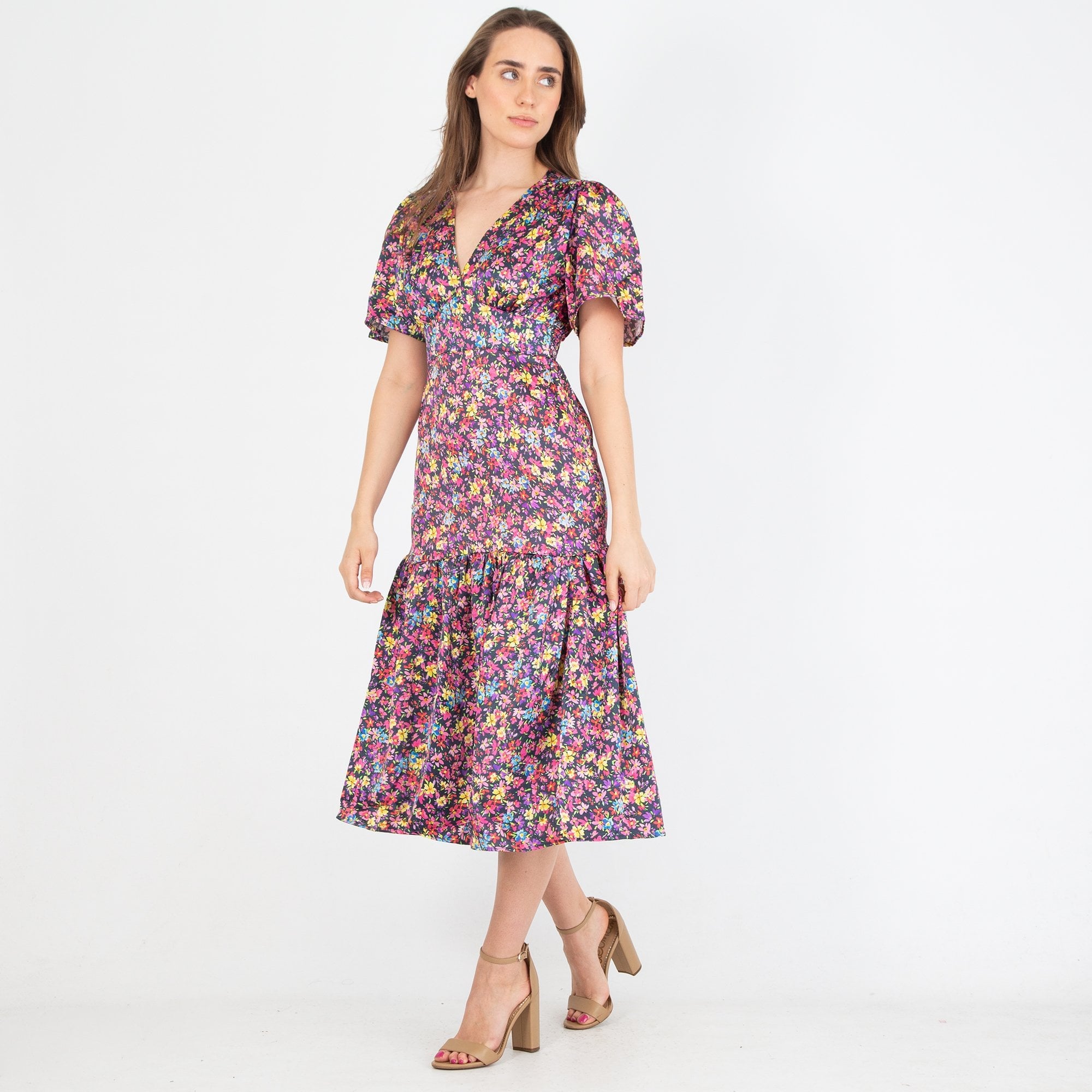 Sirens Imelda Empire Seam Ditsy Floral Print Tiered Dress Navy Multi