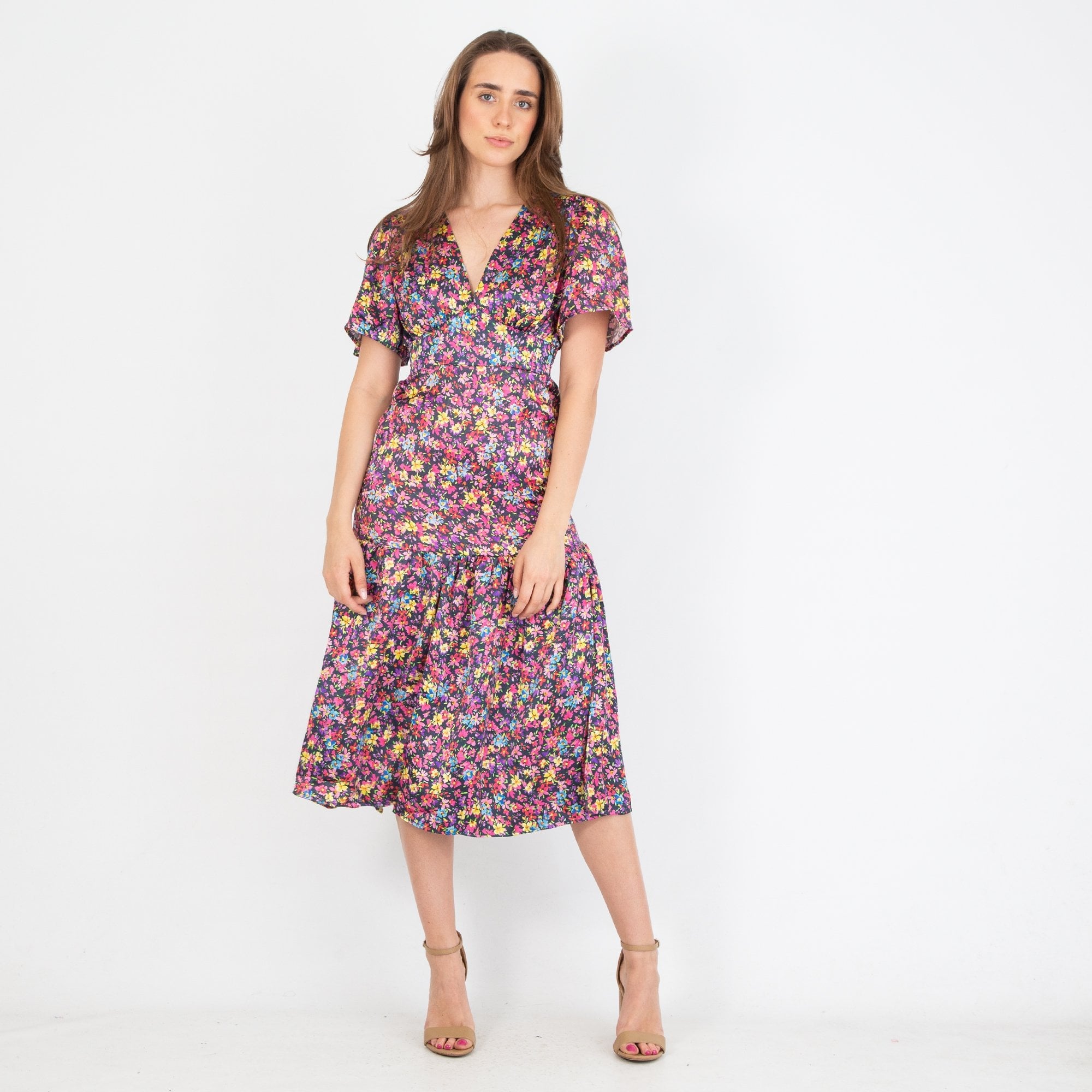 Sirens Imelda Empire Seam Ditsy Floral Print Tiered Dress Navy Multi