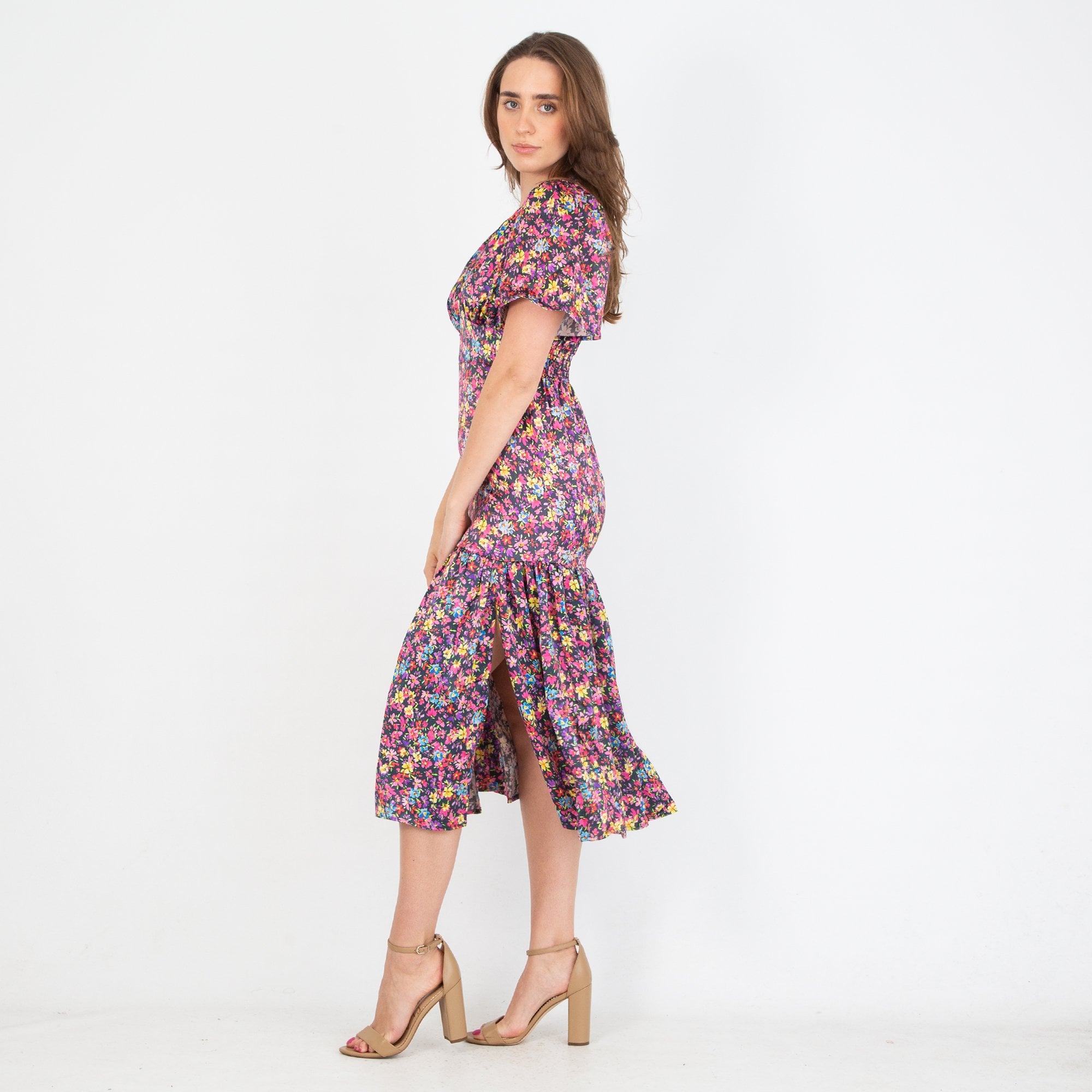 Sirens Imelda Empire Seam Ditsy Floral Print Tiered Dress Navy Multi