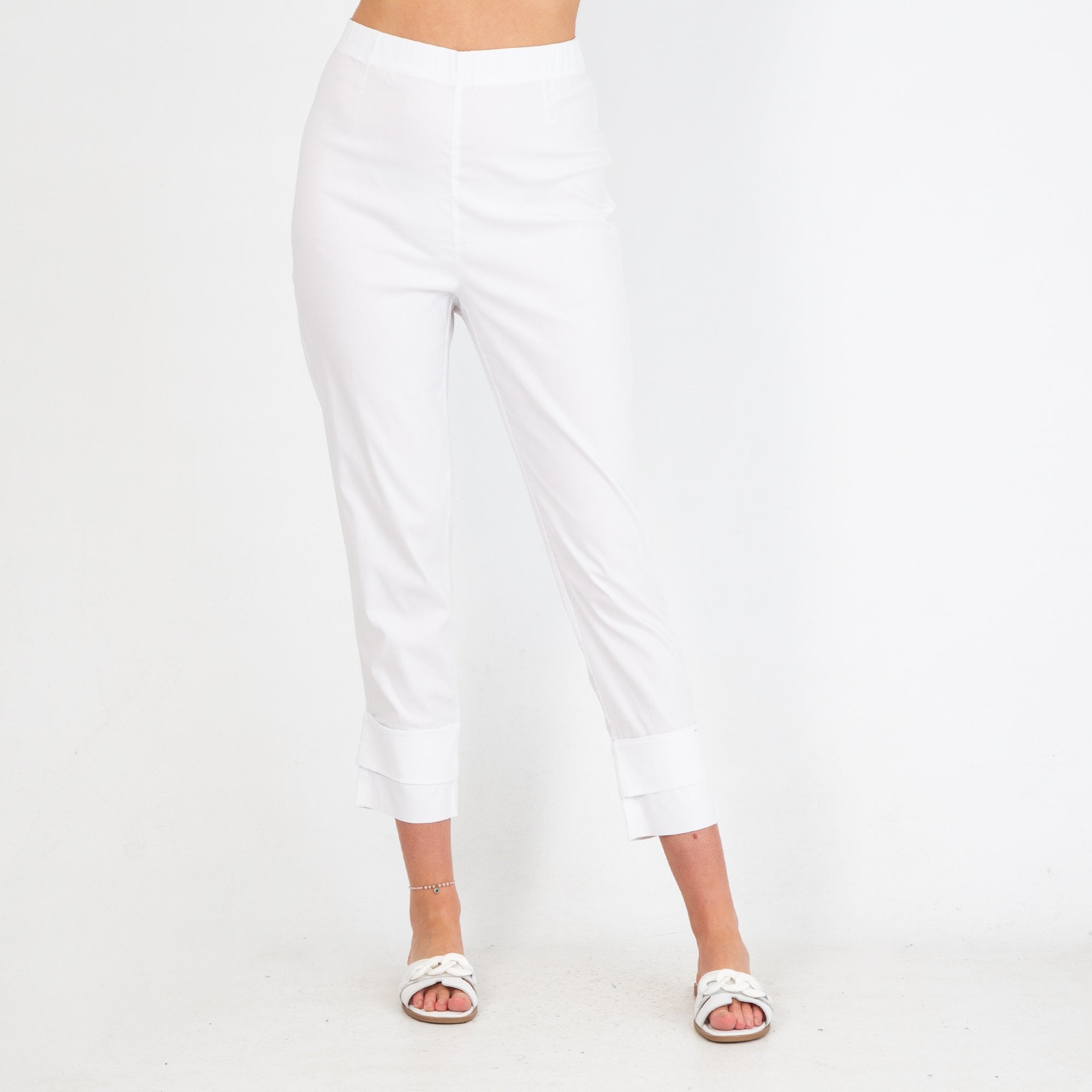 Vetono Cotton Stretch Cropped Trouser With Cuff White 110 8315-48
