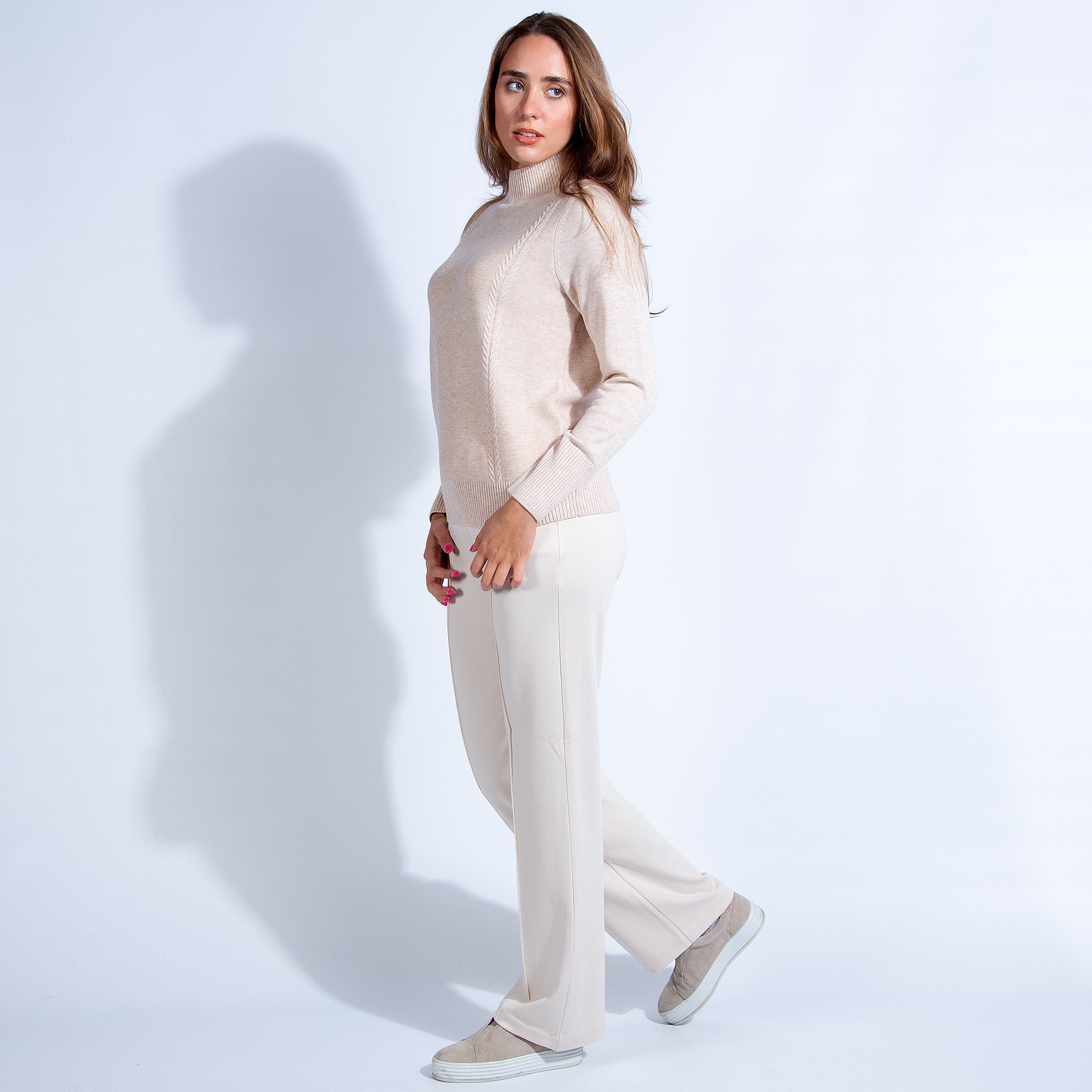 Milano Italy Centre Seam Elastic Waist Jersey Trouser Sand