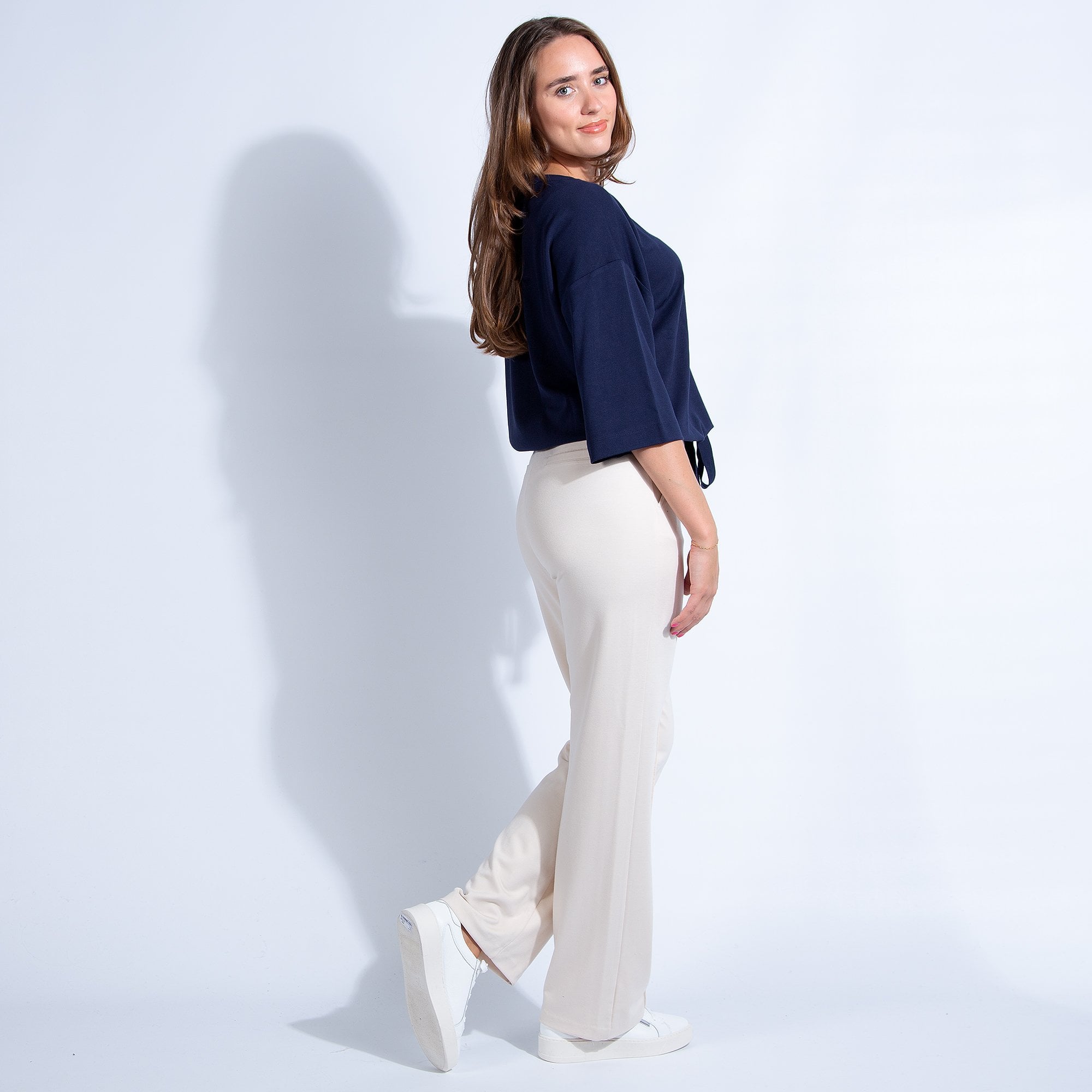 Milano Italy Centre Seam Elastic Waist Jersey Trouser Sand