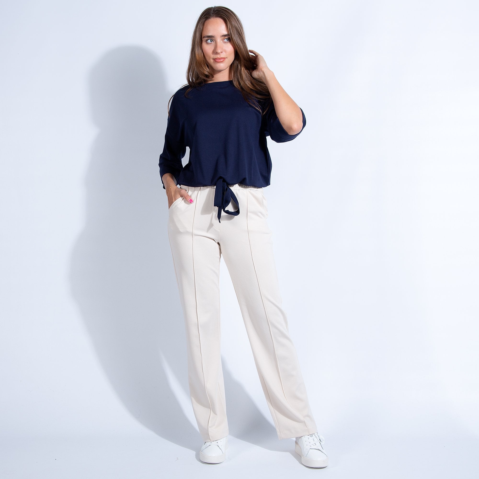 Milano Italy Centre Seam Elastic Waist Jersey Trouser Sand