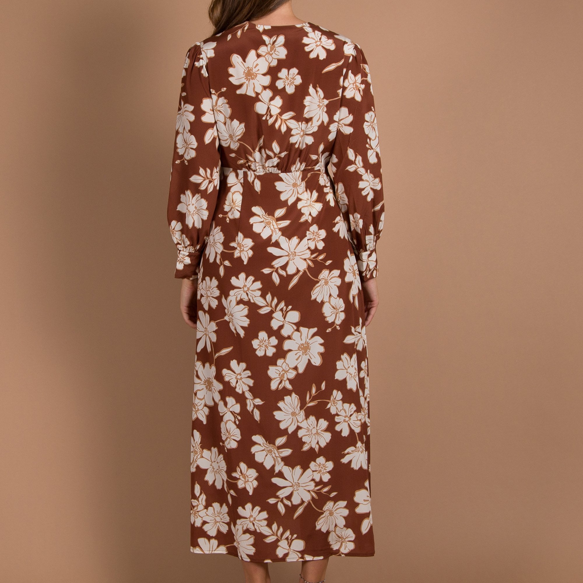 Primrose Park Opal V Neck Button Down Blown Floral Print Dress Brown/cream