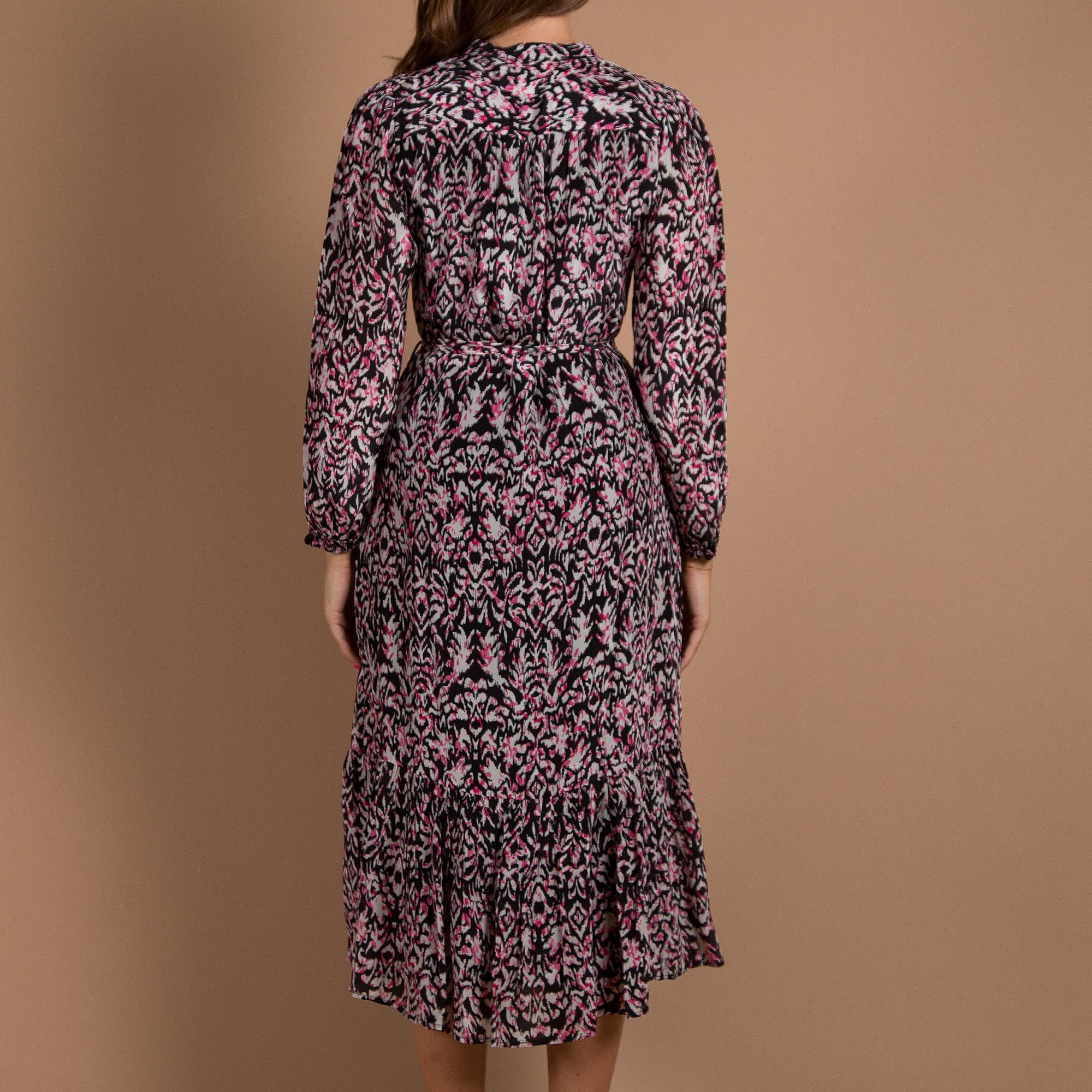 Moliin Nicole Midi Ikat Print Button Down Belted Dress Black/pink