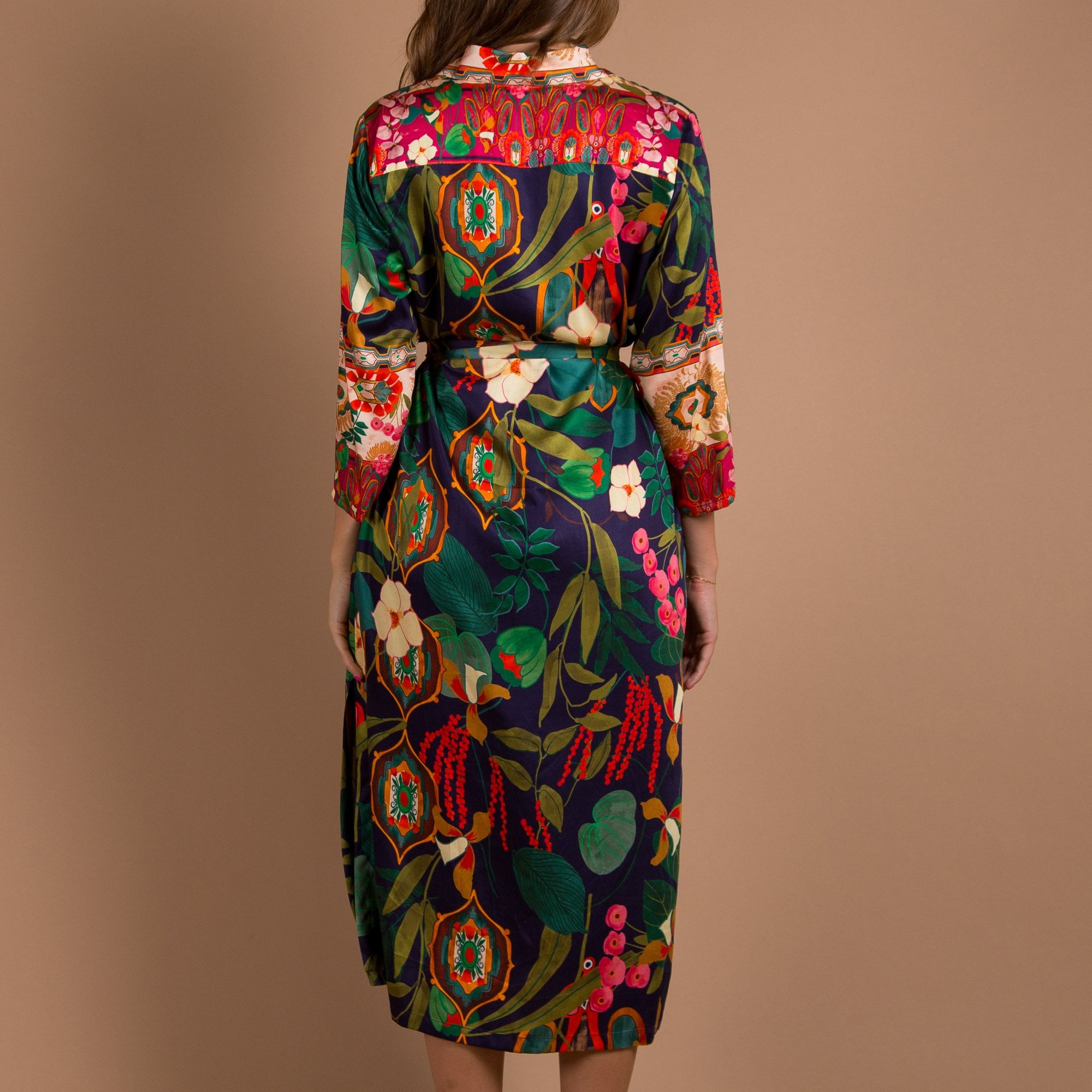 Vilagallo Dafne Vintage Floral Print Belted Shirt Dress Multi