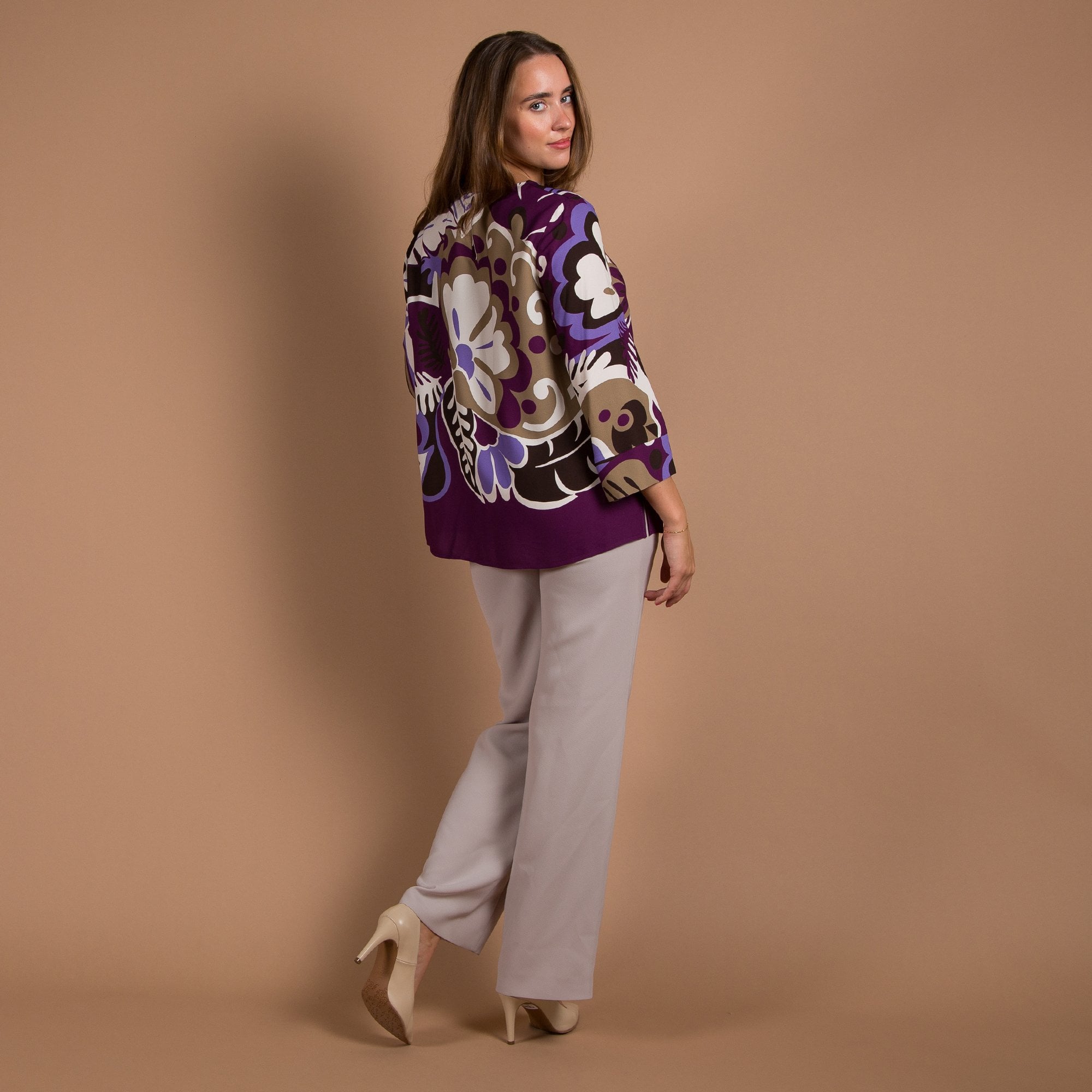 Luisa Cerano Blown Up Floral Print Loose Blouse Purple/ivory