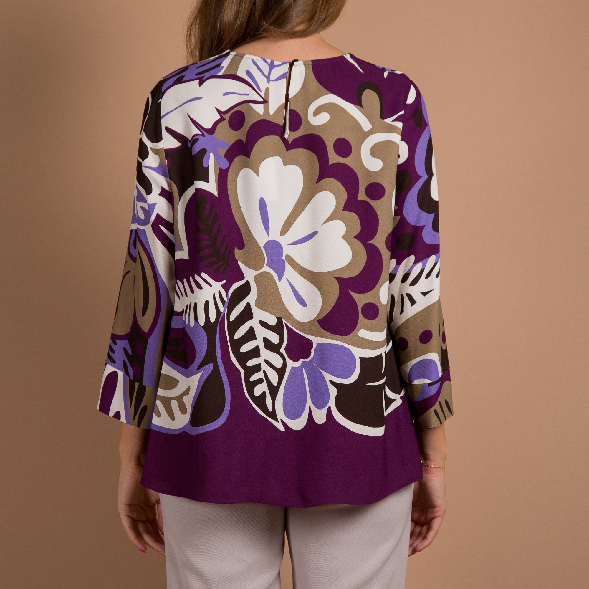 Luisa Cerano Blown Up Floral Print Loose Blouse Purple/ivory
