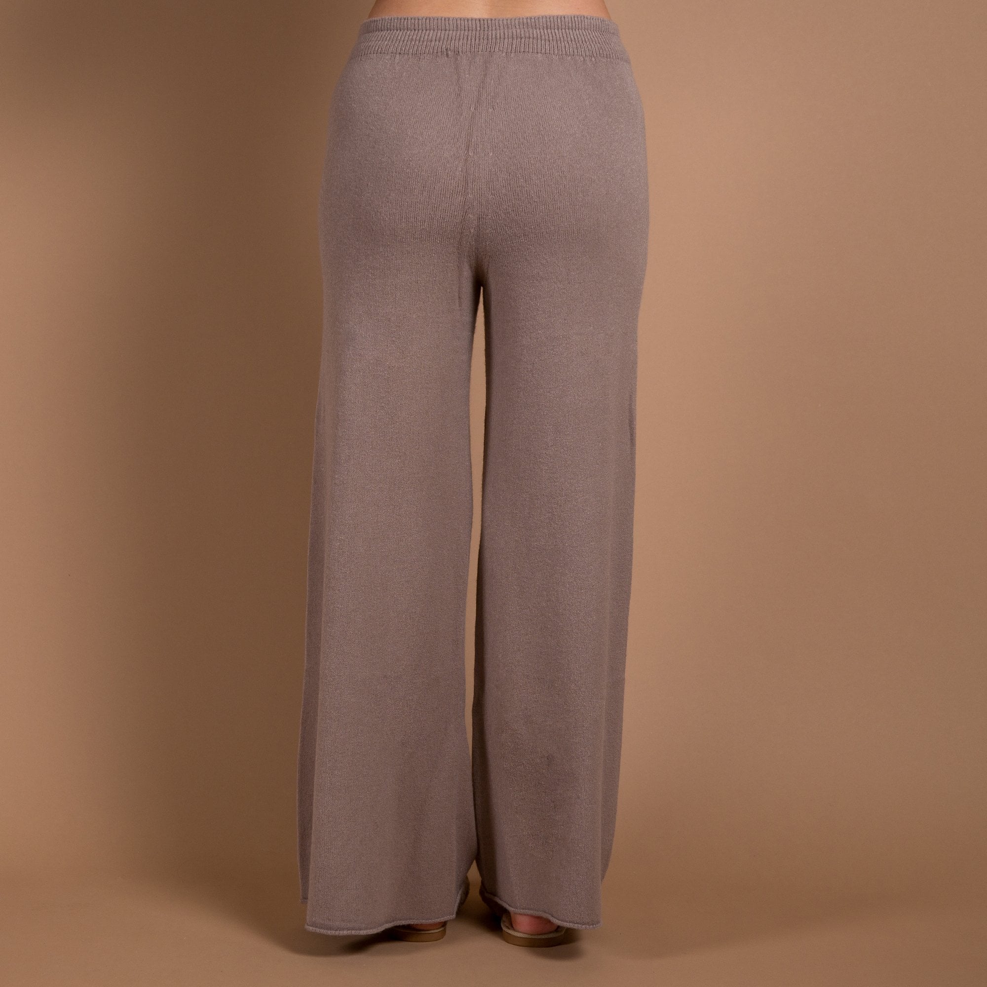Amazing Woman Colette Wide Leg Knit Lounge Trouser With Tie Waist Taupe 1078