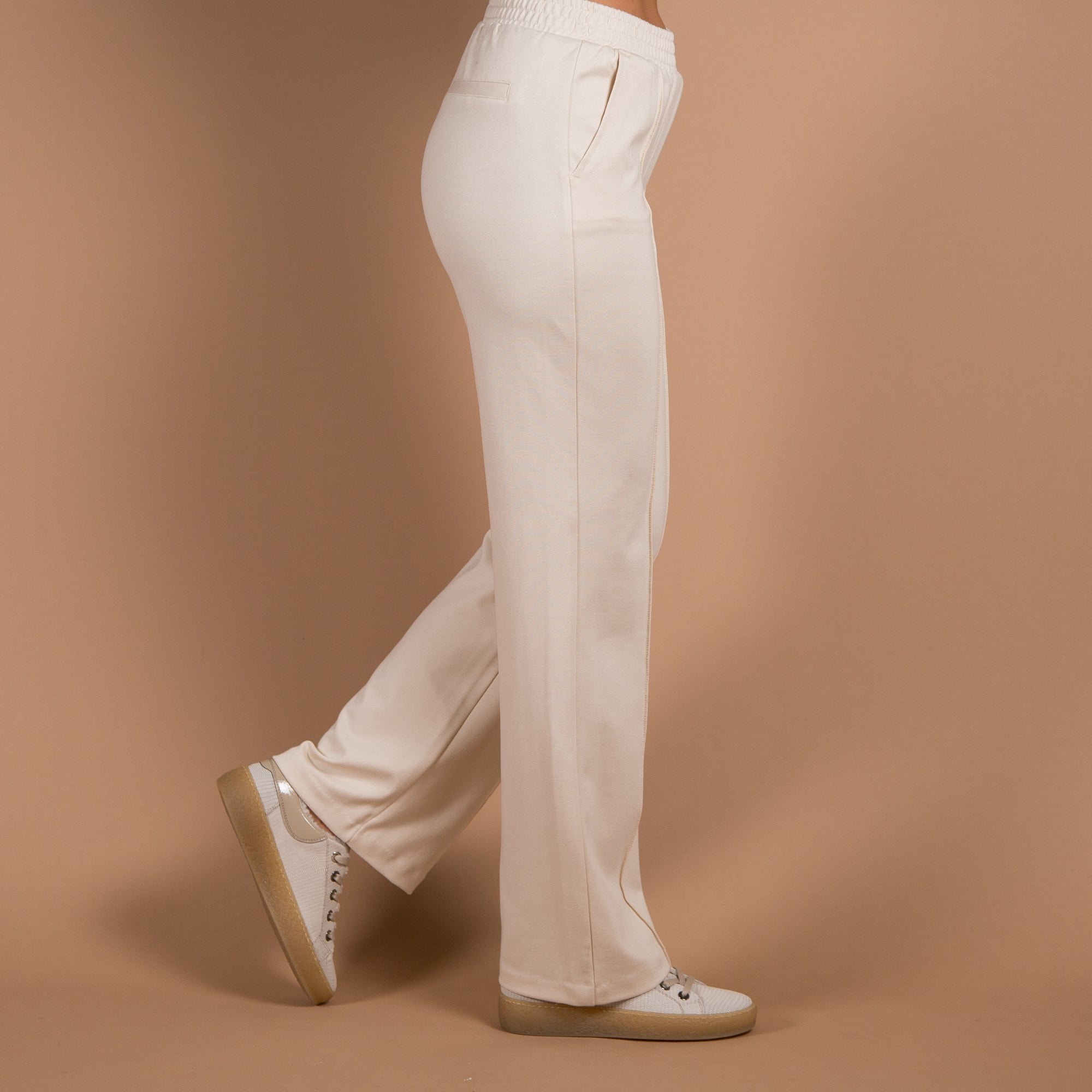 Milano Italy Centre Seam Elastic Waist Jersey Trouser Sand