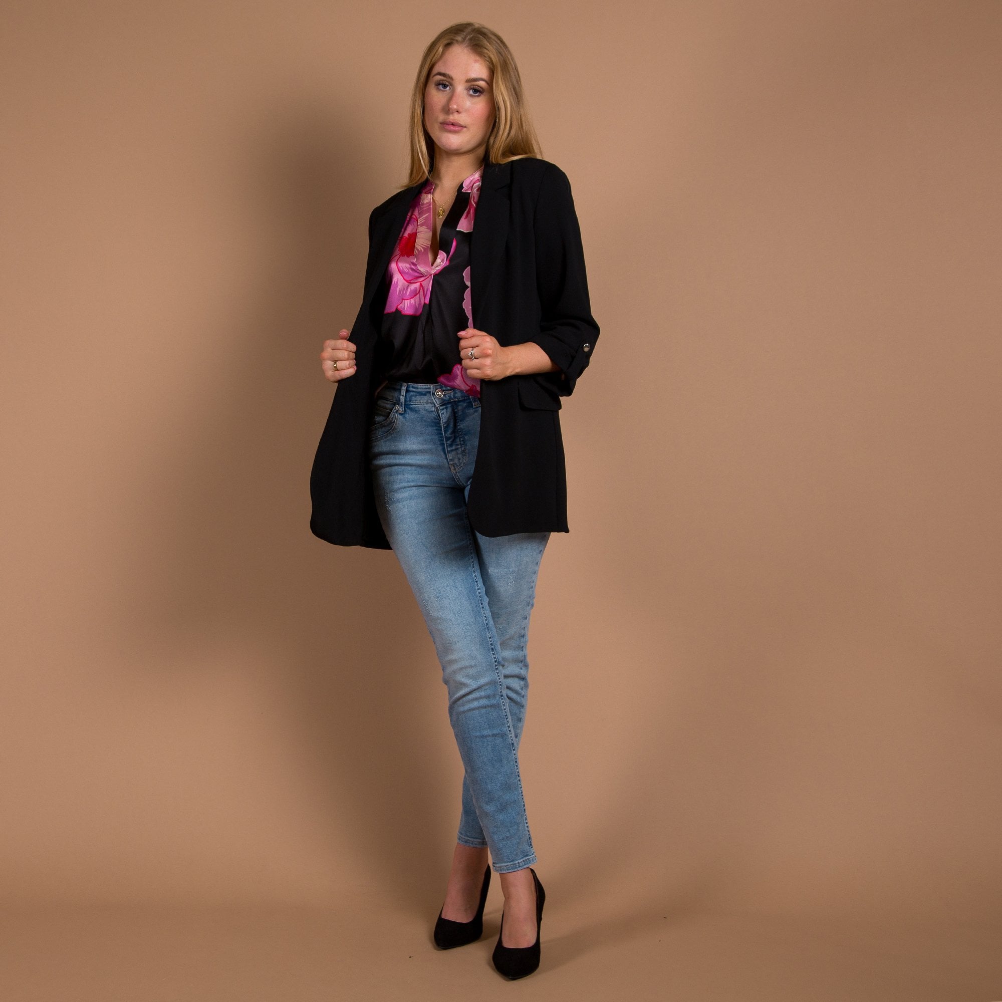 Joseph Ribkoff Oversized Blazer With Turn Back Cuff Black