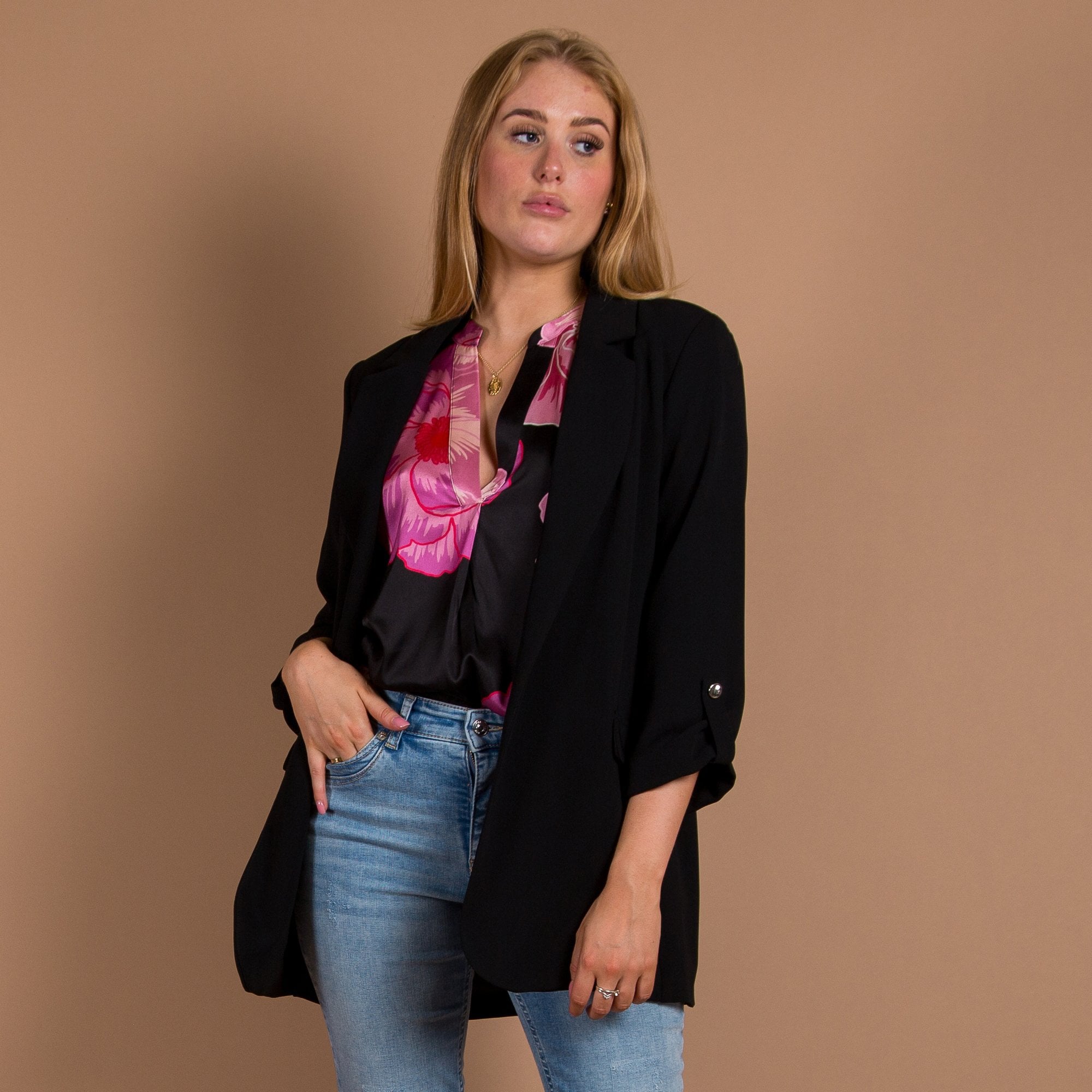 Joseph Ribkoff Oversized Blazer With Turn Back Cuff Black