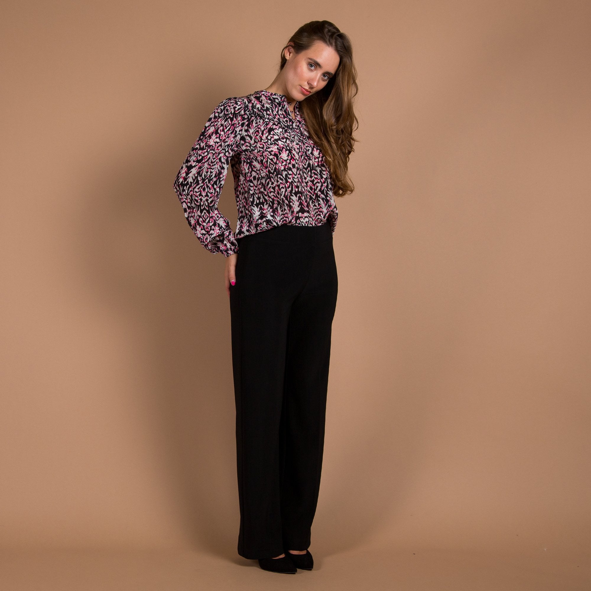 Moliin Mia Ikat Print Button Down Blouse Black/Pink