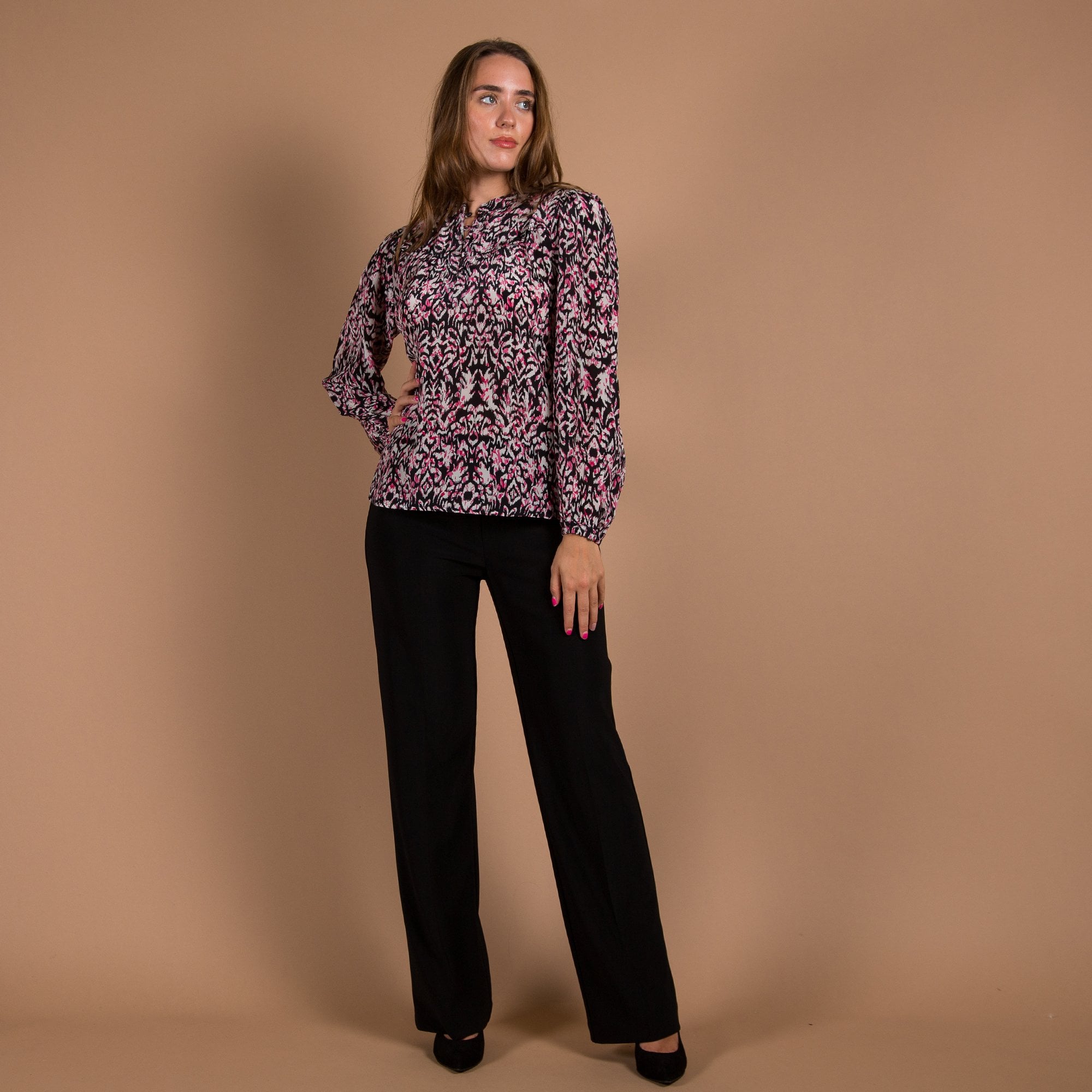 Moliin Mia Ikat Print Button Down Blouse Black/Pink