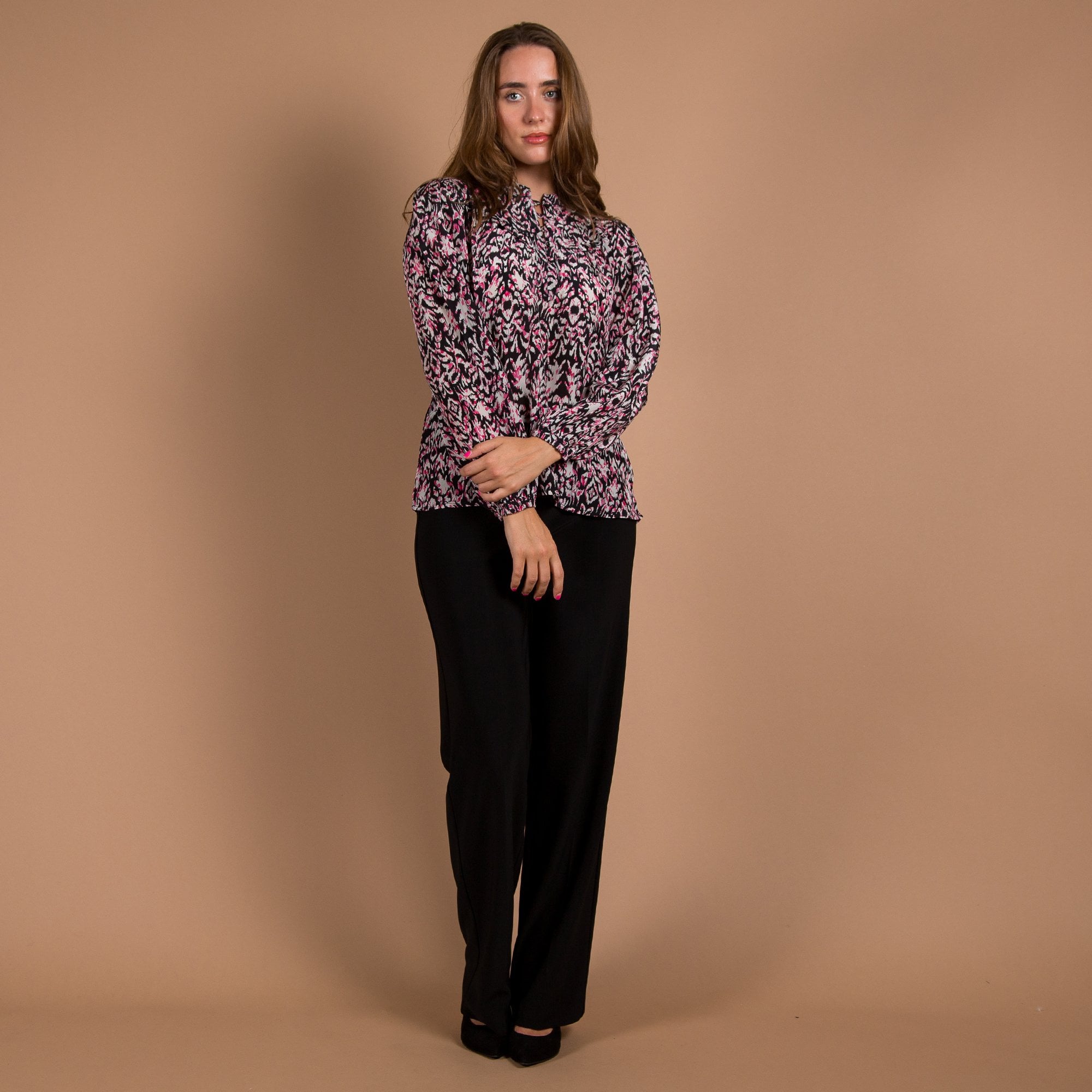 Moliin Mia Ikat Print Button Down Blouse Black/Pink