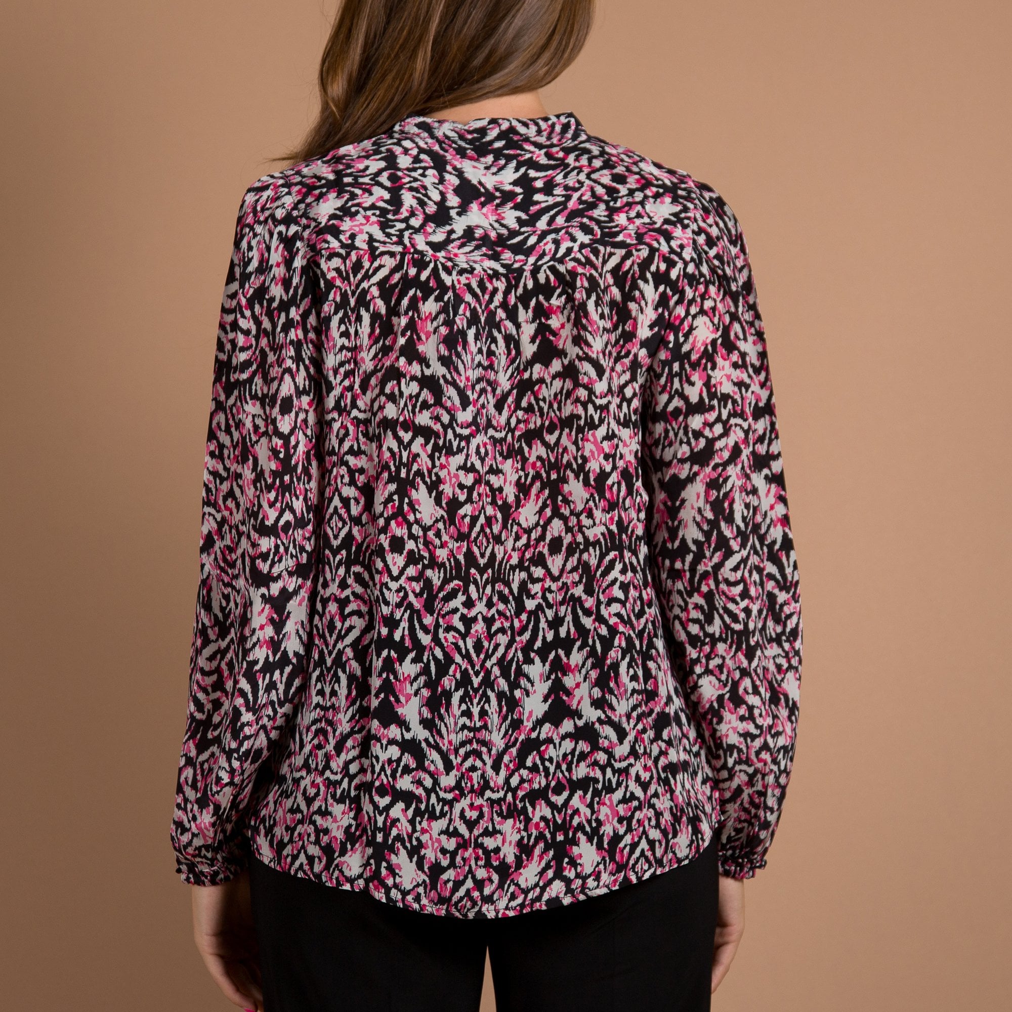 Moliin Mia Ikat Print Button Down Blouse Black/Pink