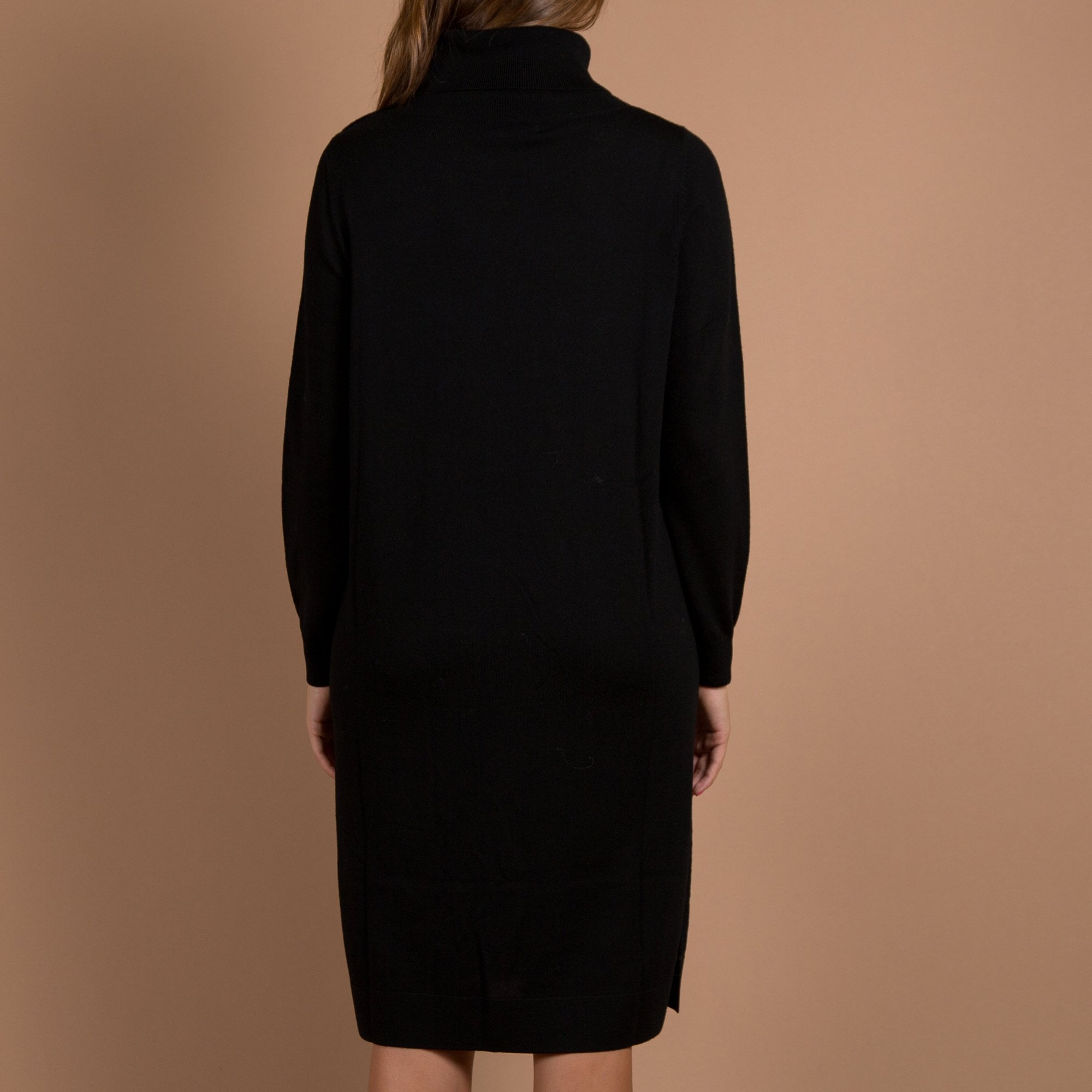 Repeat Cashmere Button Roll Neck Knit Midi Dress Black