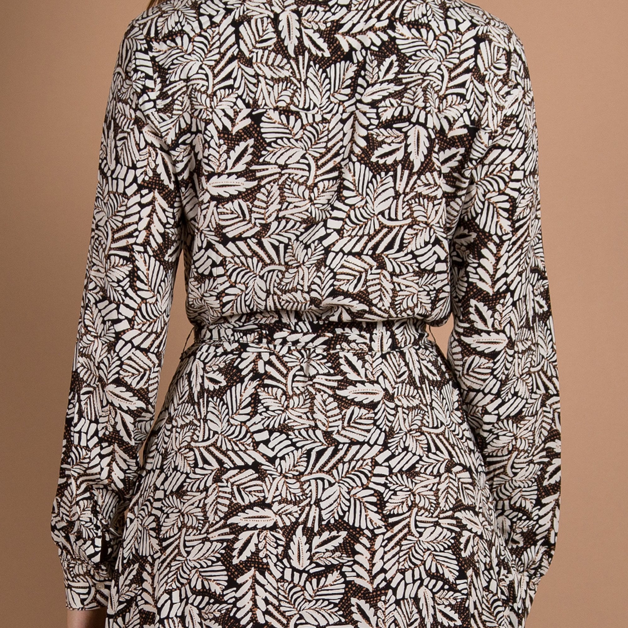 Part Two Shelby Belted Leaf Print Midi Shirt Dress Black/ivory