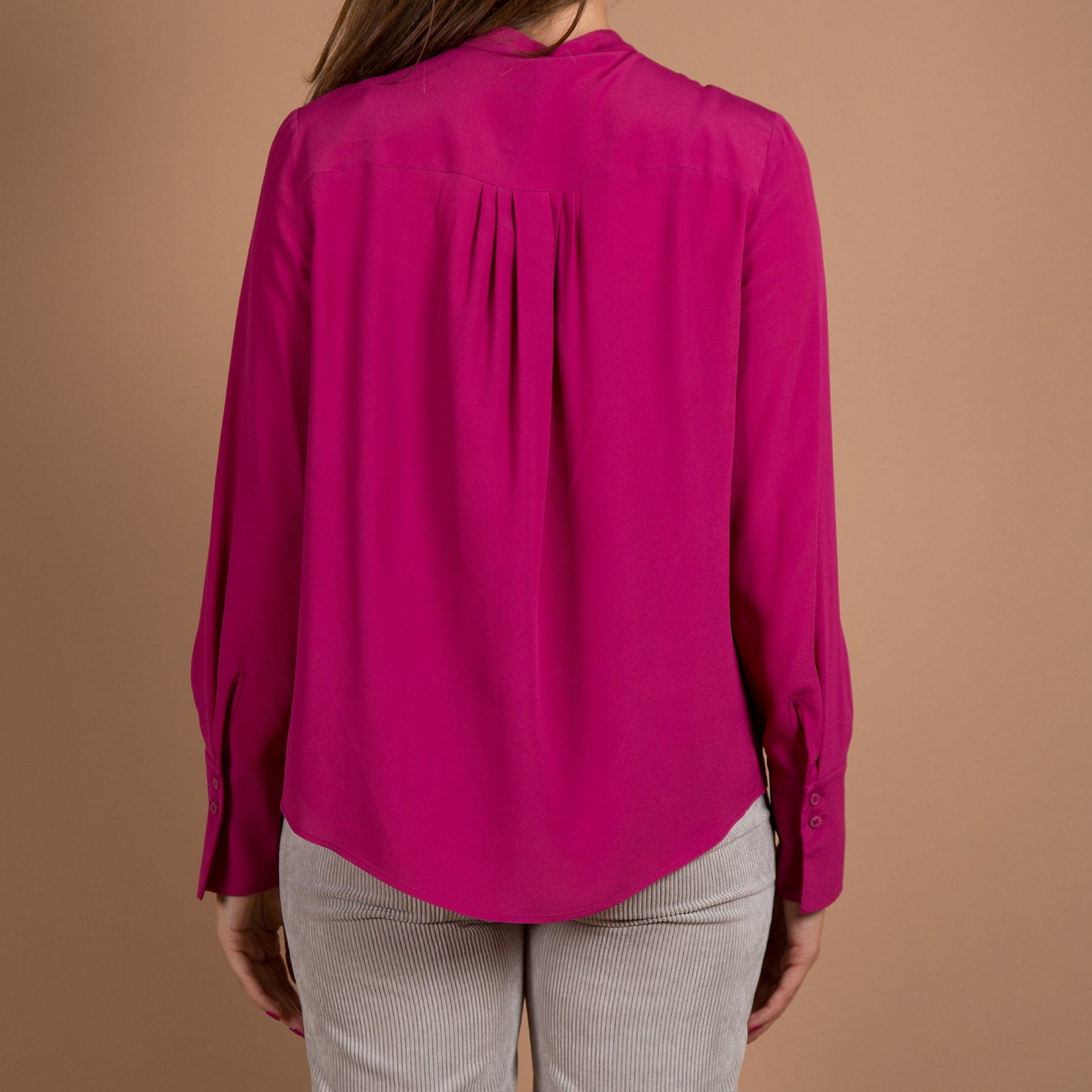 Luisa Cerano Silk Blend Nehru Collar Pleat Blouse Deep Fuchsia