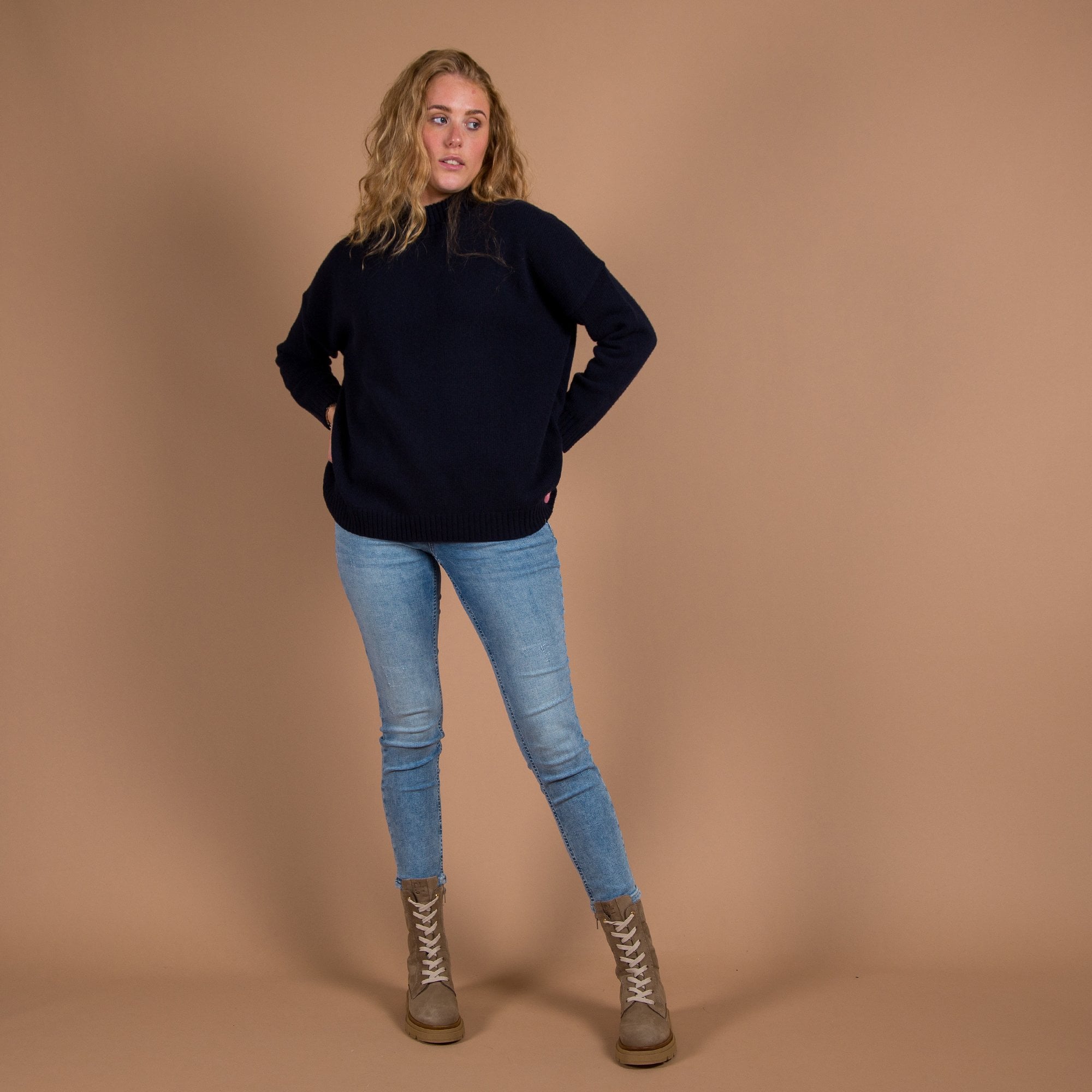 Weekend By Maxmara Benito Turtle Neck Loose Bodied Knit Jumper Navy 012