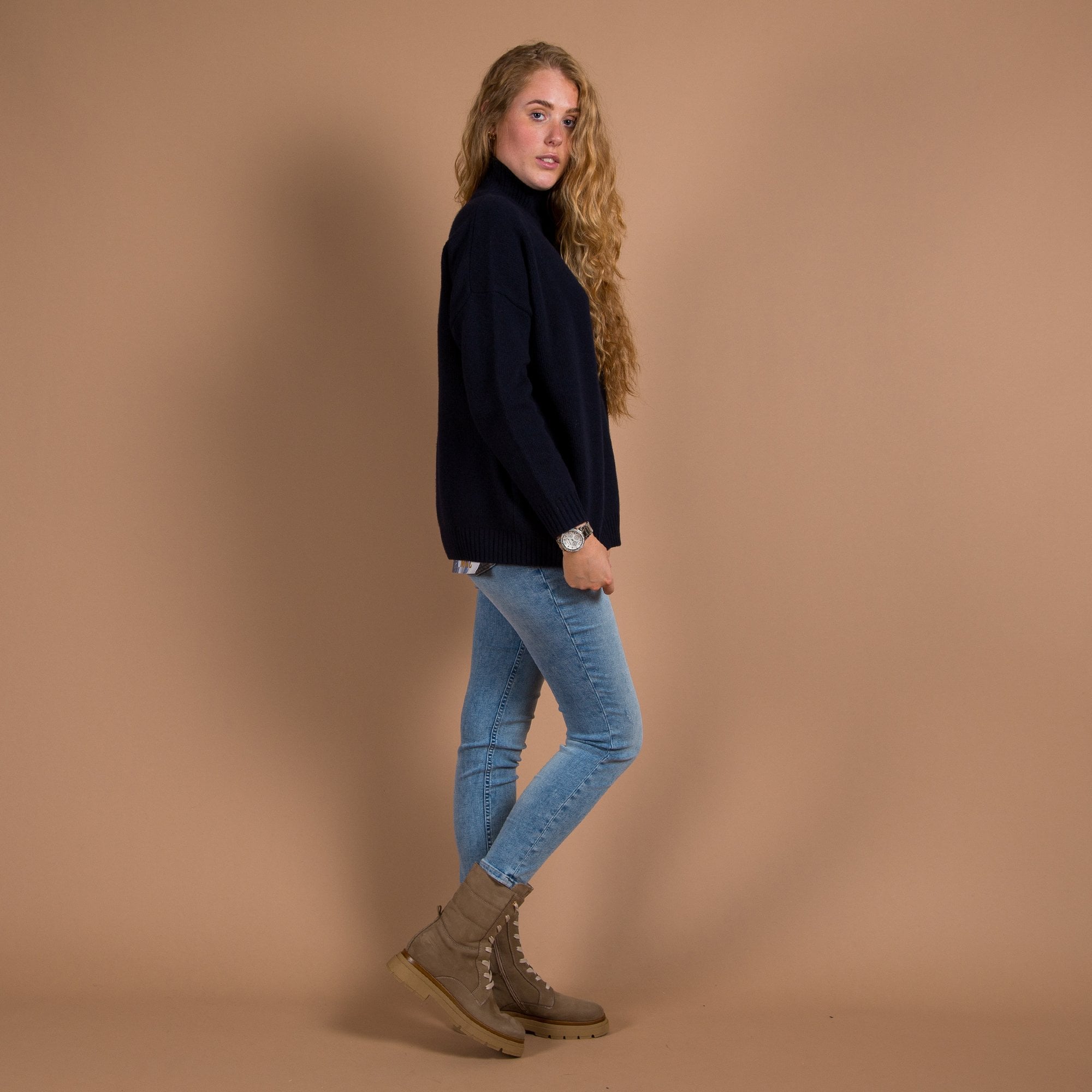 Weekend By Maxmara Benito Turtle Neck Loose Bodied Knit Jumper Navy 012