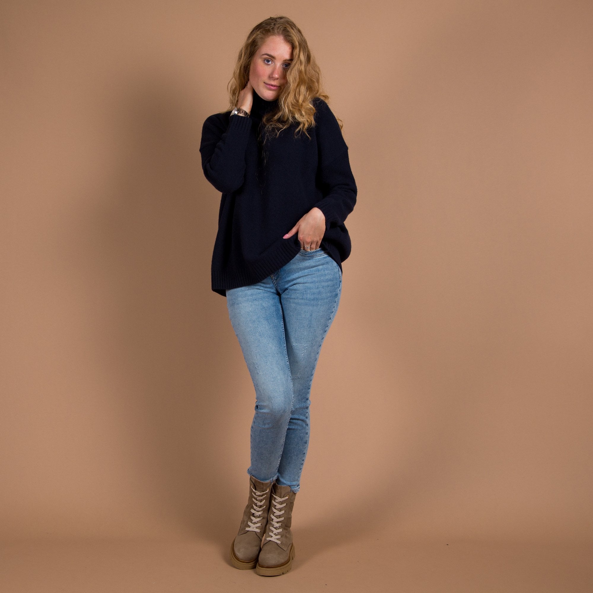 Weekend By Maxmara Benito Turtle Neck Loose Bodied Knit Jumper Navy 012