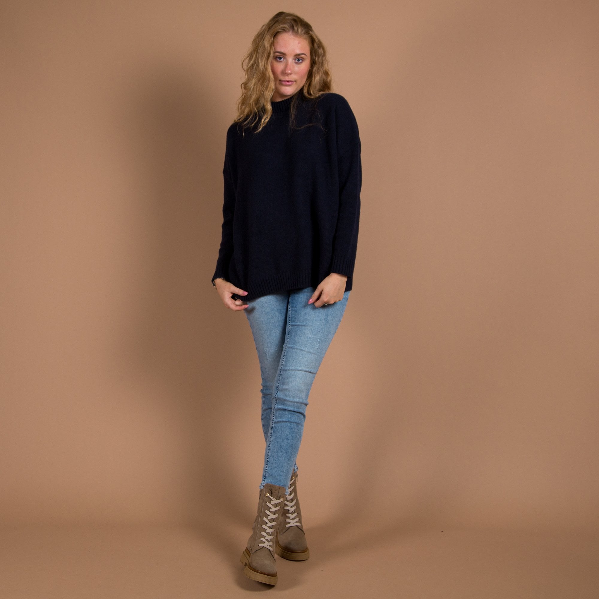 Weekend By Maxmara Benito Turtle Neck Loose Bodied Knit Jumper Navy 012