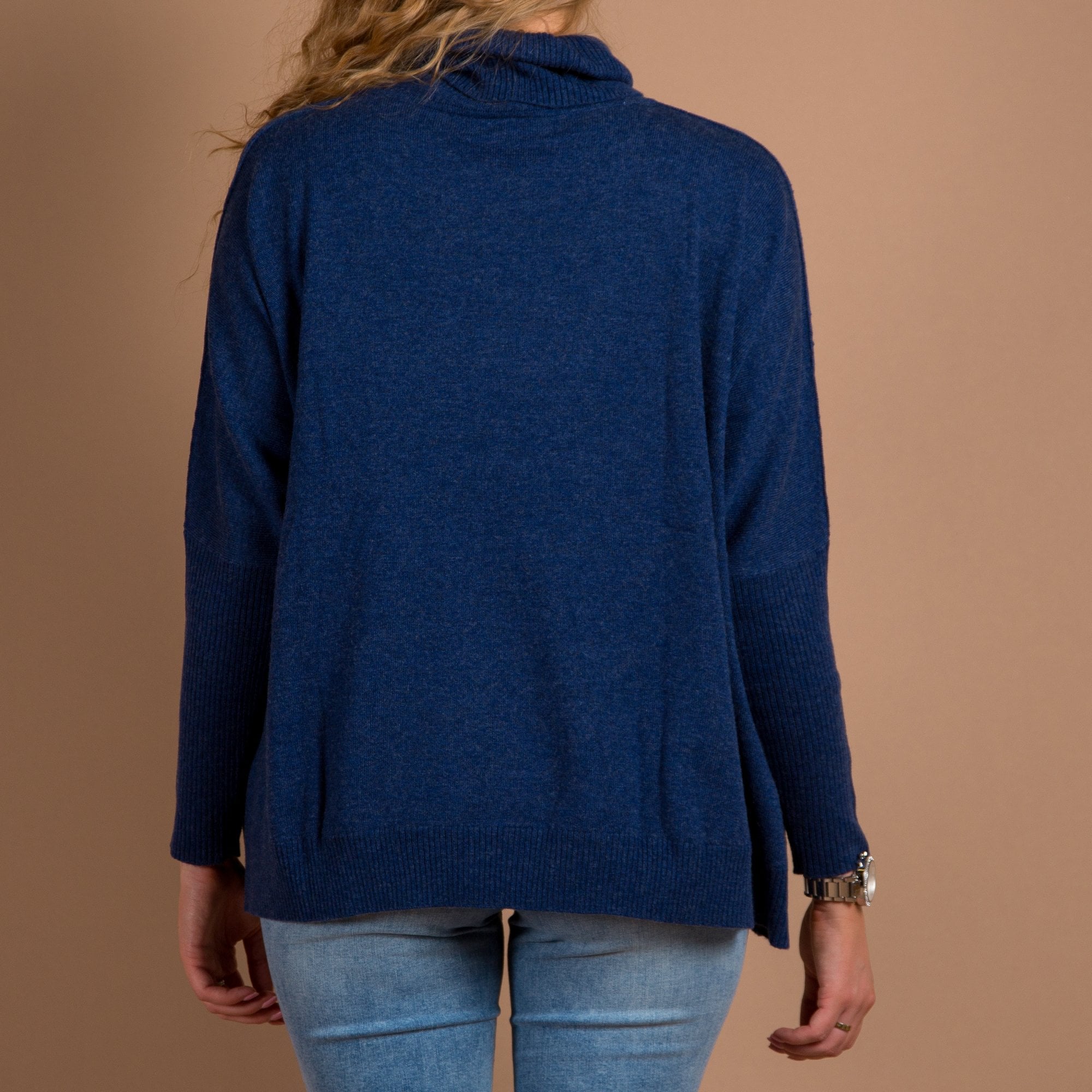 Repeat Cashmere Roll Neck A Line Pocket Front Cashmere Jumper Sapphire Blue