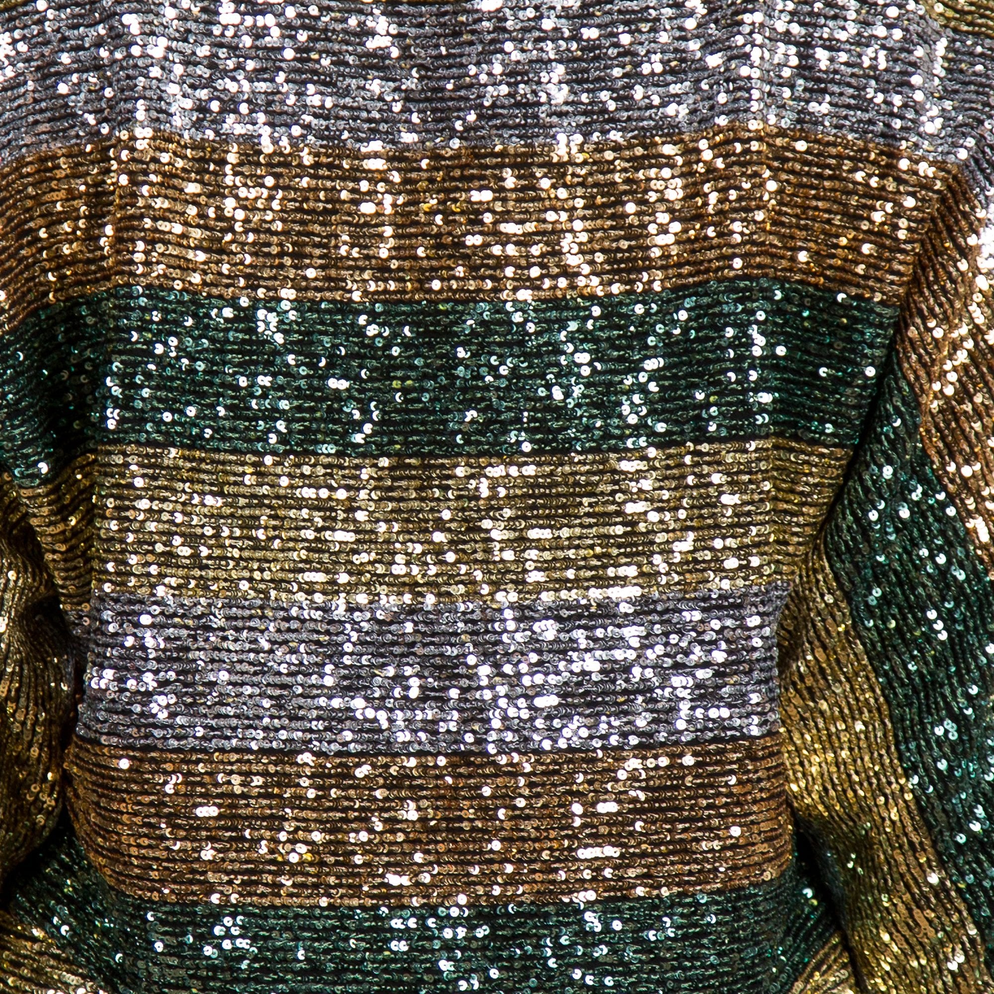 Luisa Cerano Kimono Style Striped Sequin Top Green/Gold