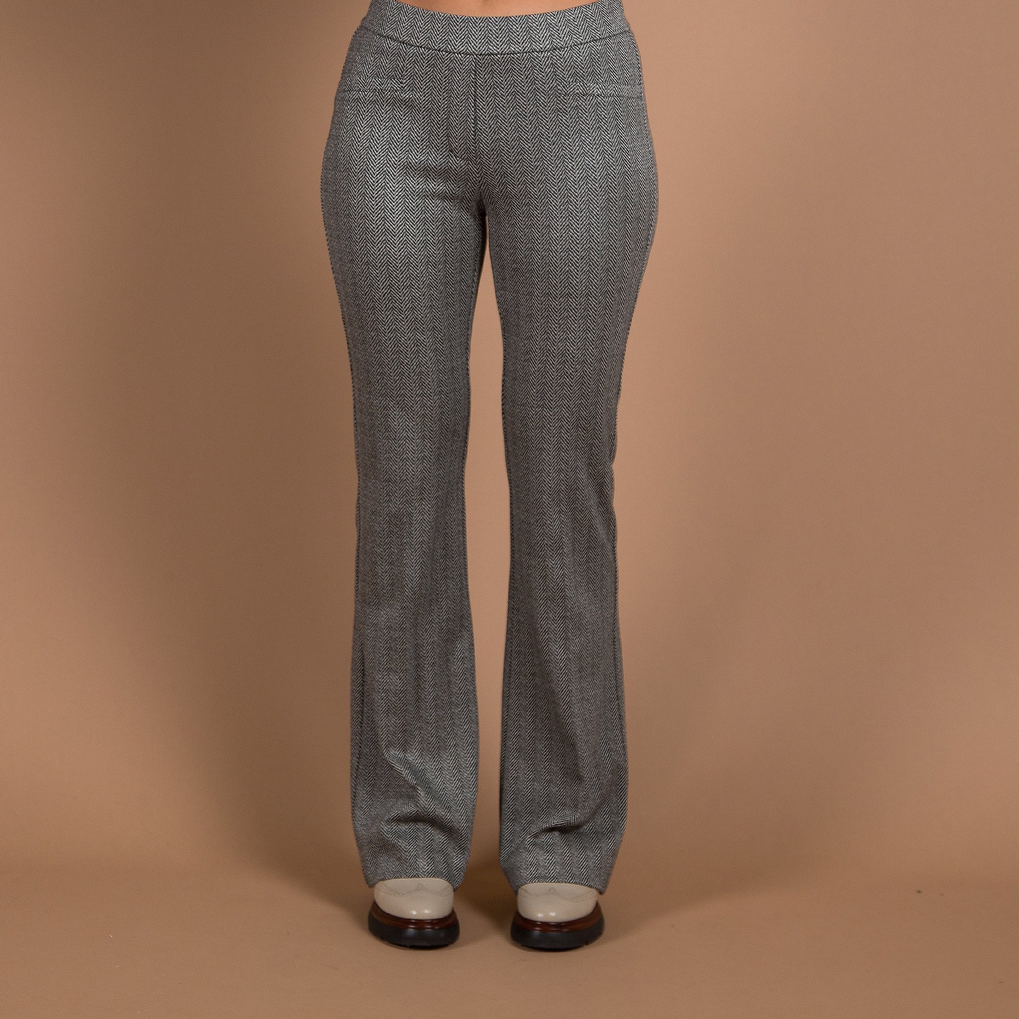 Luisa Cerano Herringbone Pull On Bootcut Jersey Trouser Black/white