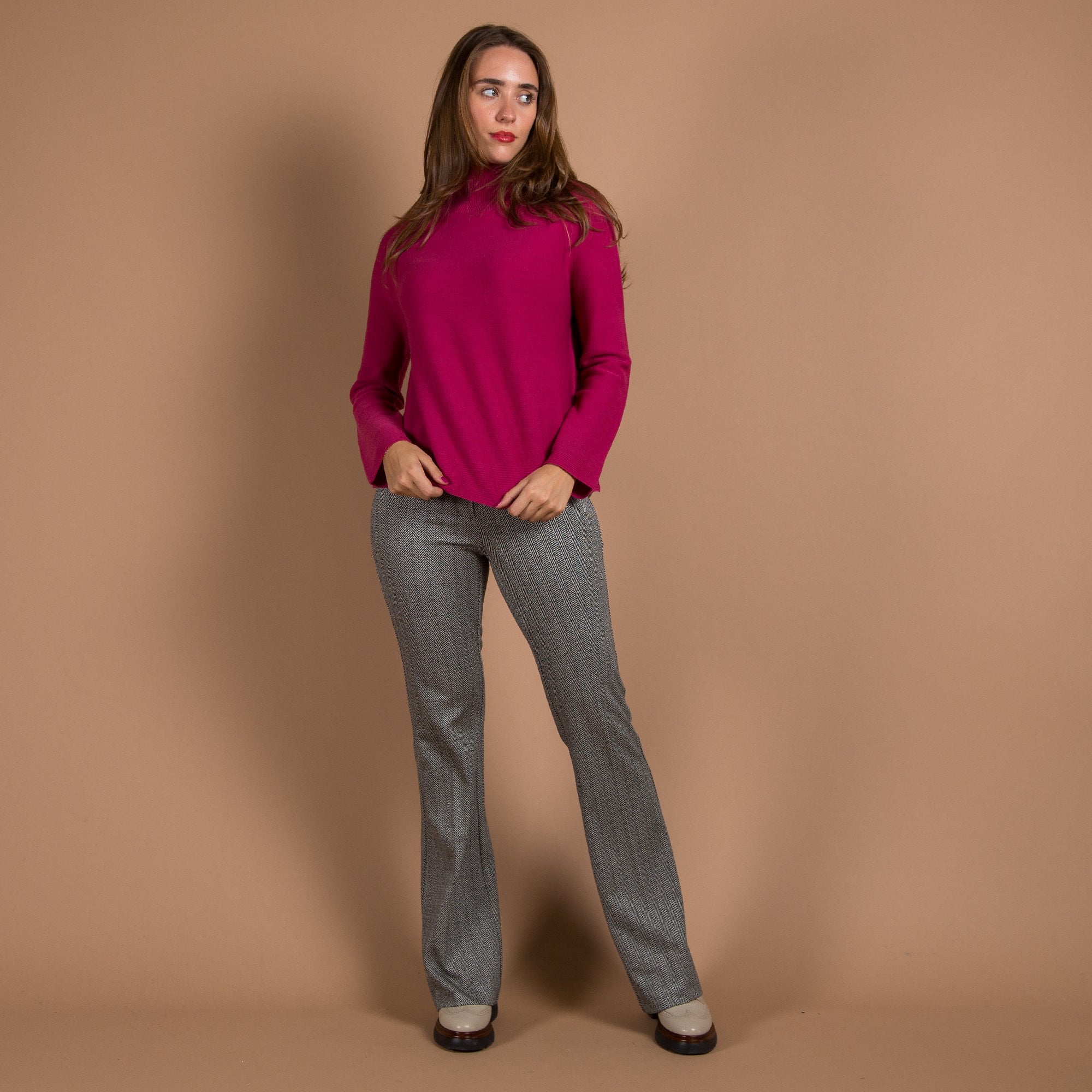 Luisa Cerano Herringbone Pull On Bootcut Jersey Trouser Black/white