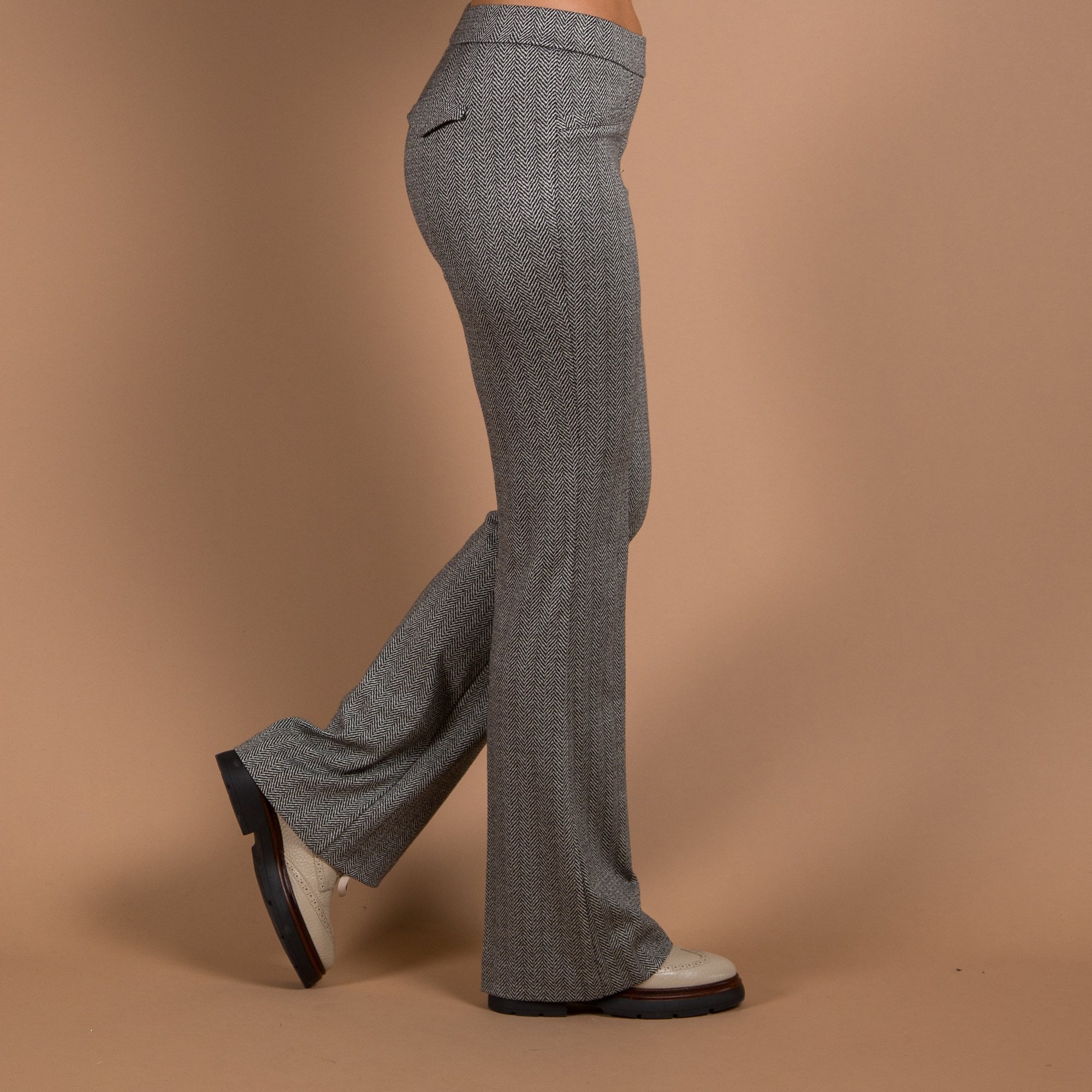 Luisa Cerano Herringbone Pull On Bootcut Jersey Trouser Black/white