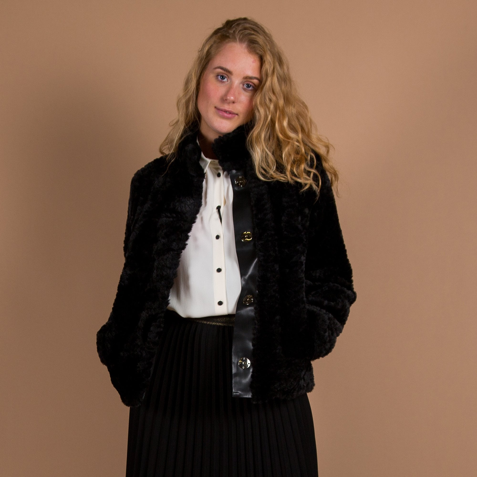 Rino & Pelle Davor Short Faux Fur High Collar Jacket Black