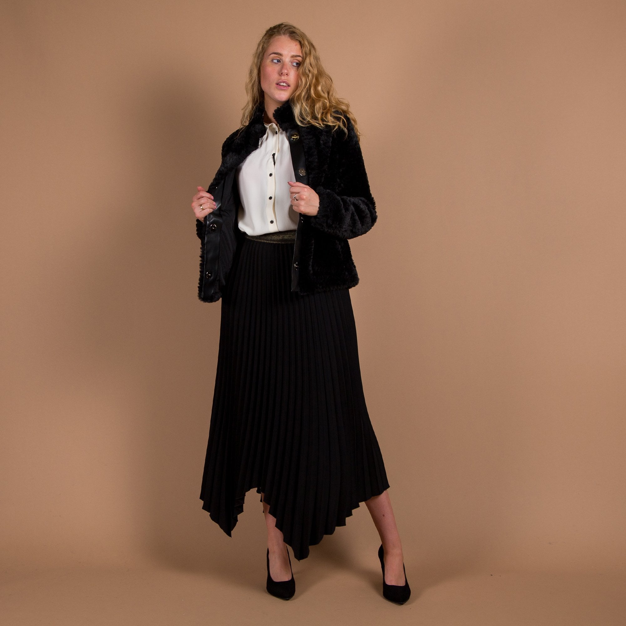 Rino & Pelle Davor Short Faux Fur High Collar Jacket Black